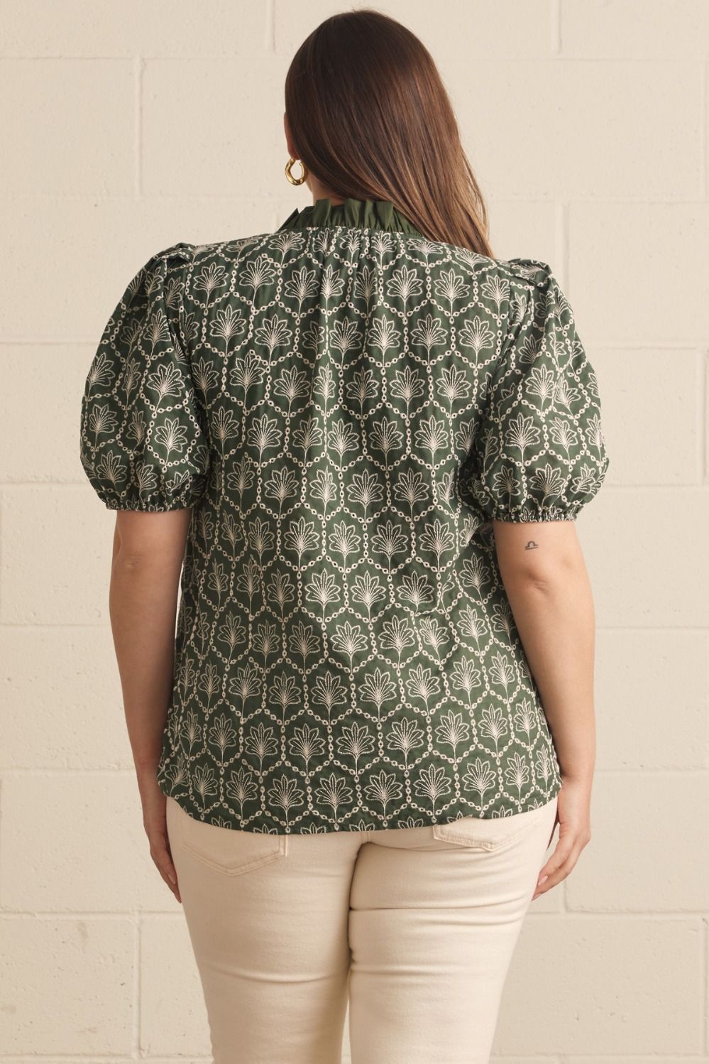 Ruffled Neck Pattern Blouse