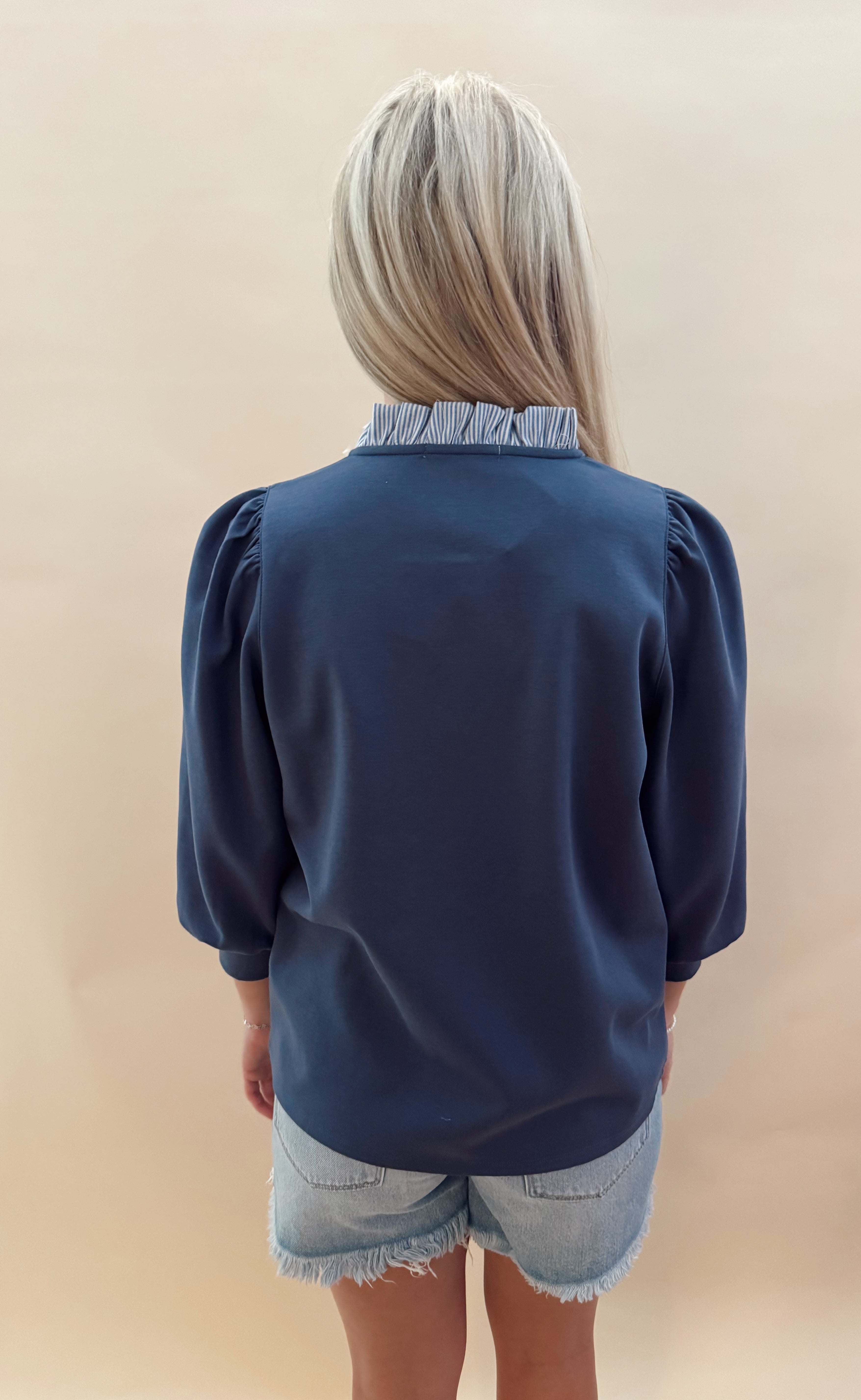 Blue tie bow sleeved top
