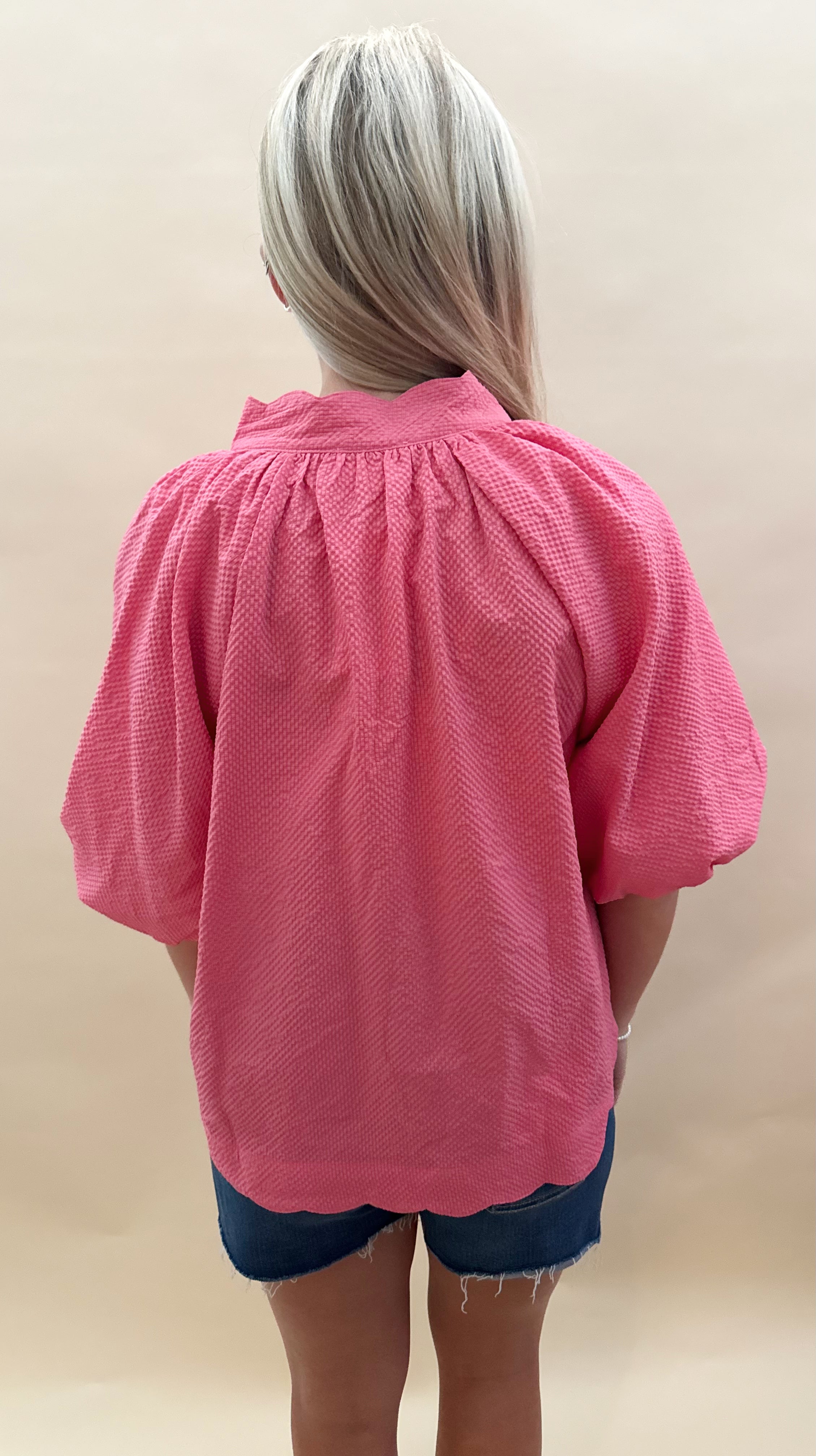 Pink seersucker blouse