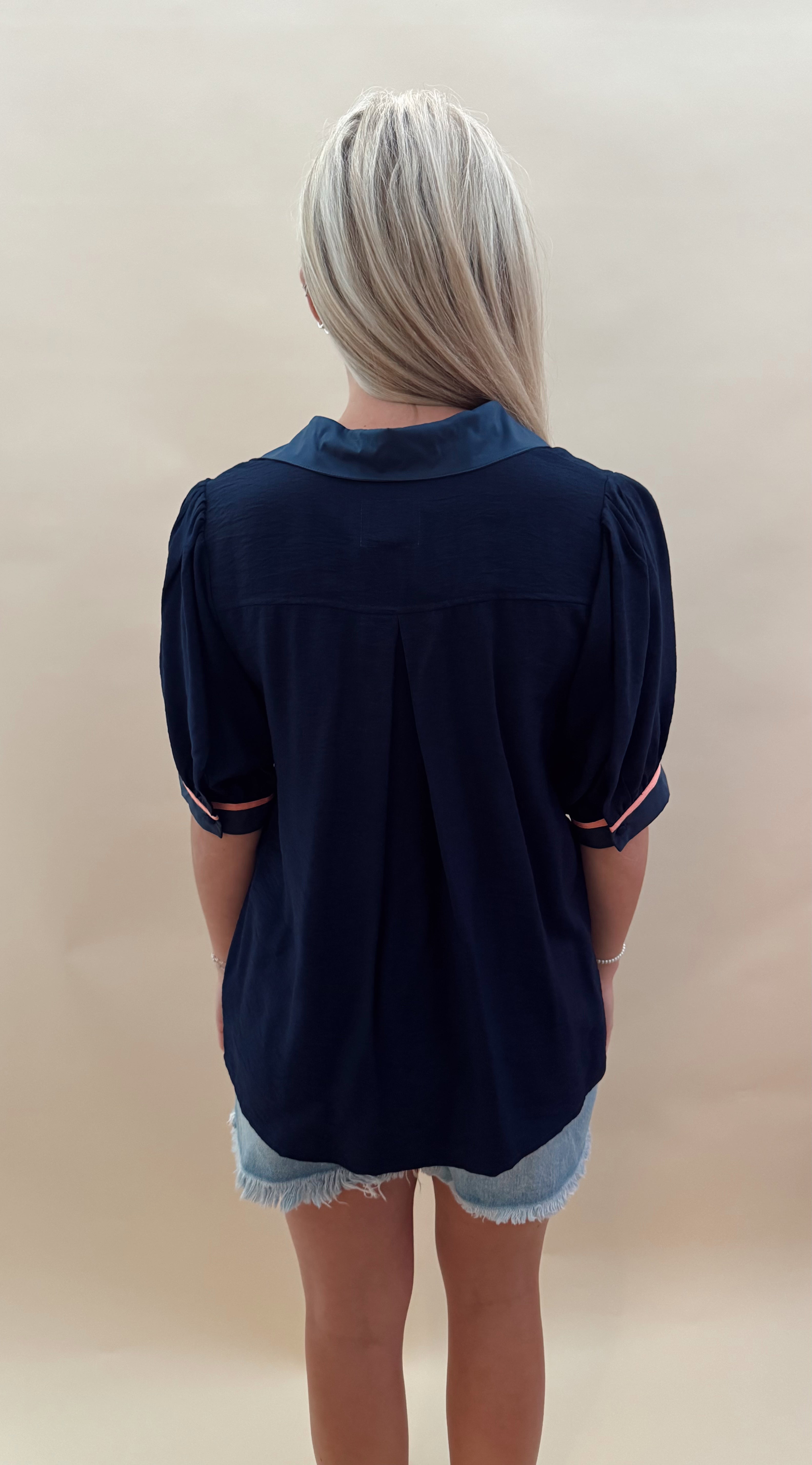Navy embroidered top