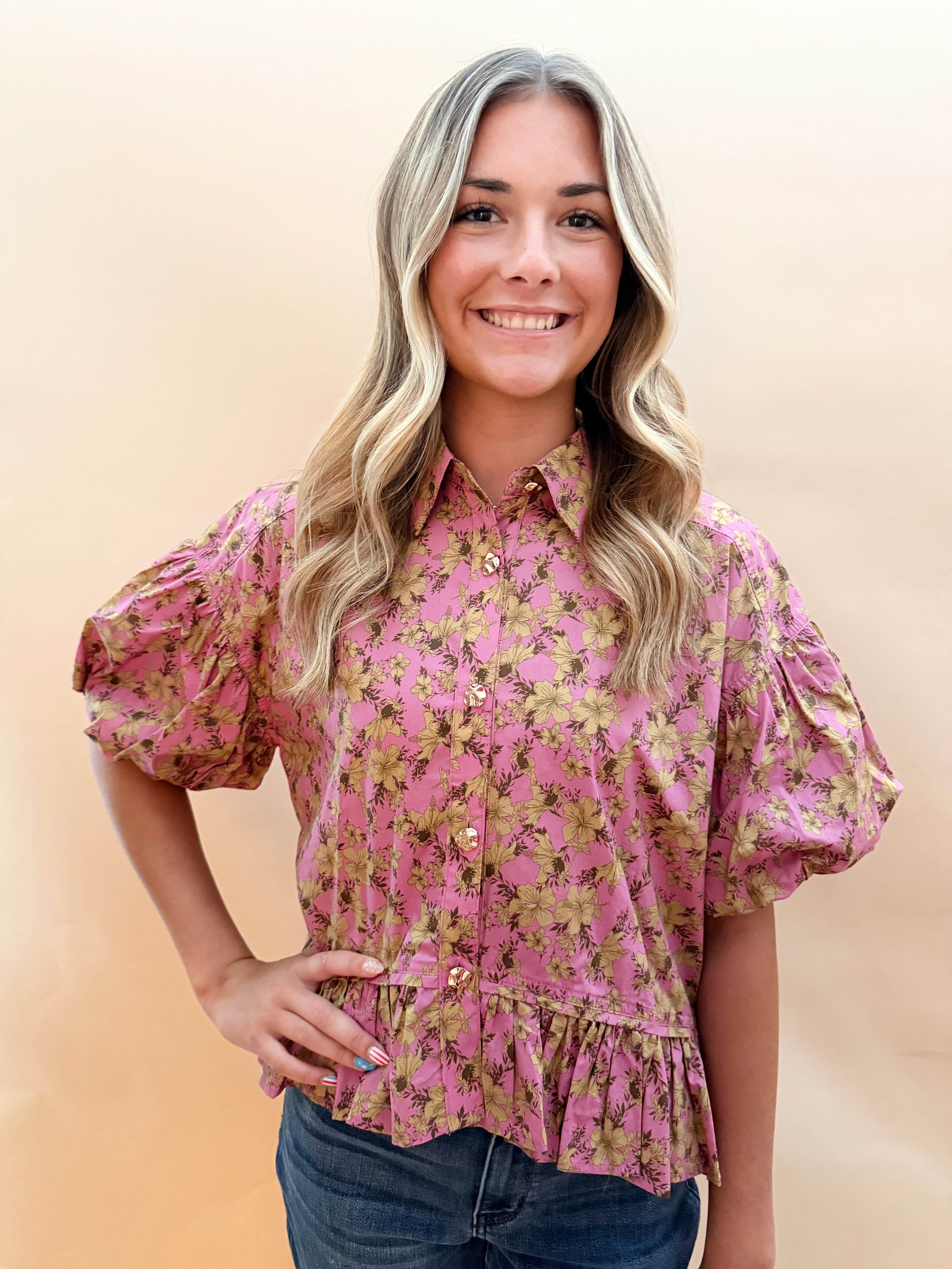 Floral Puff Sleeve Blouses