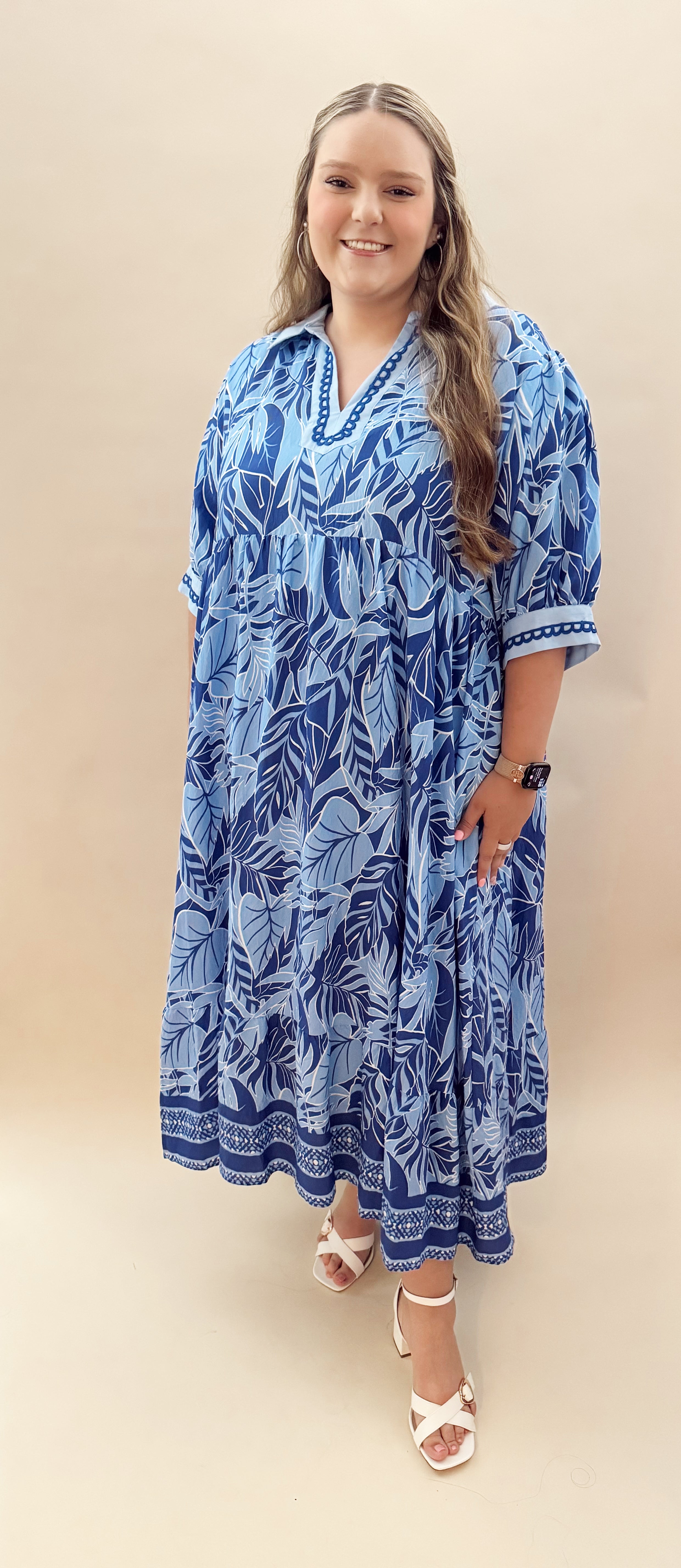 Blue pattern maxi dress