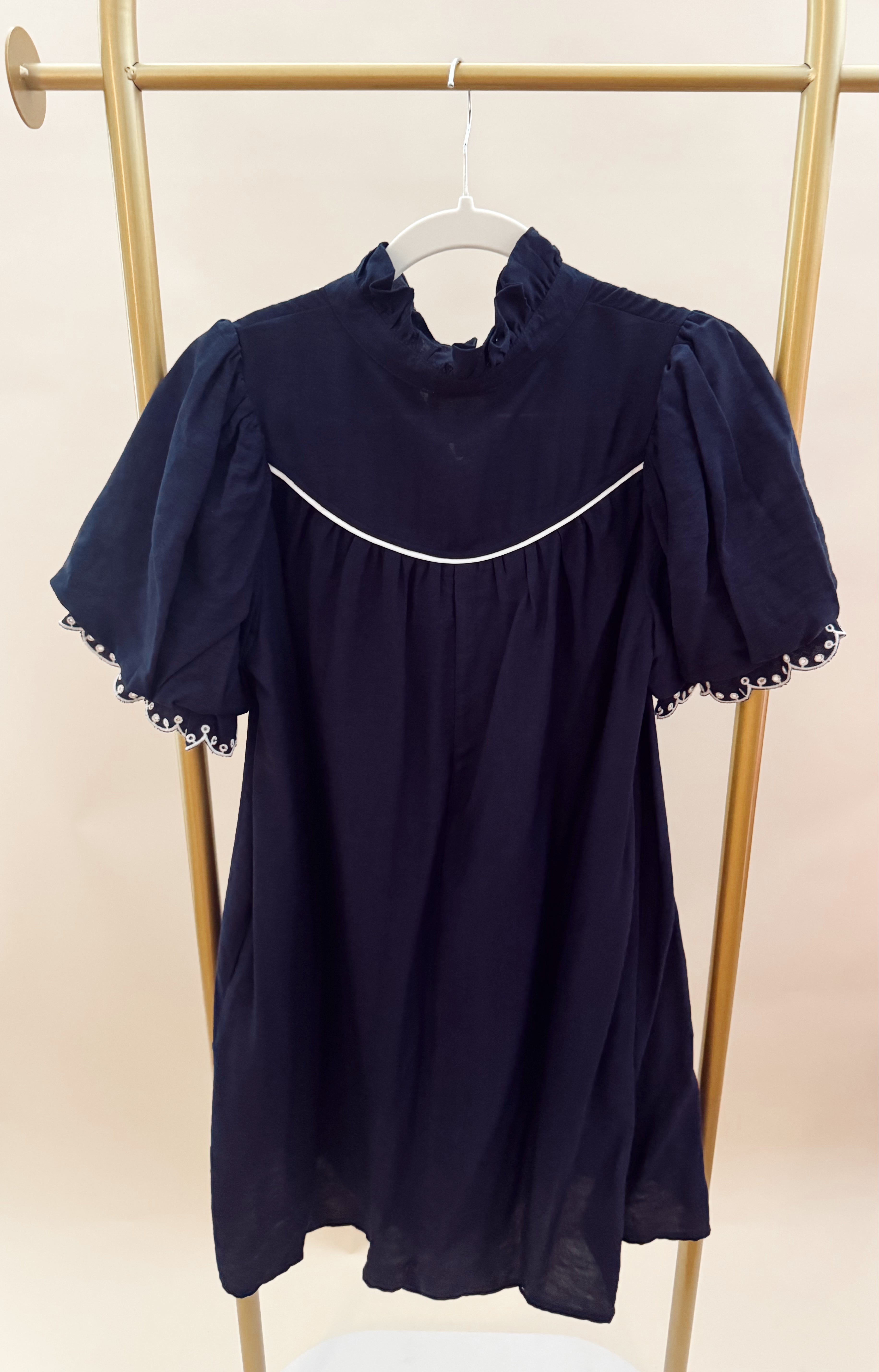 Navy and White Embroidered Detail Dress