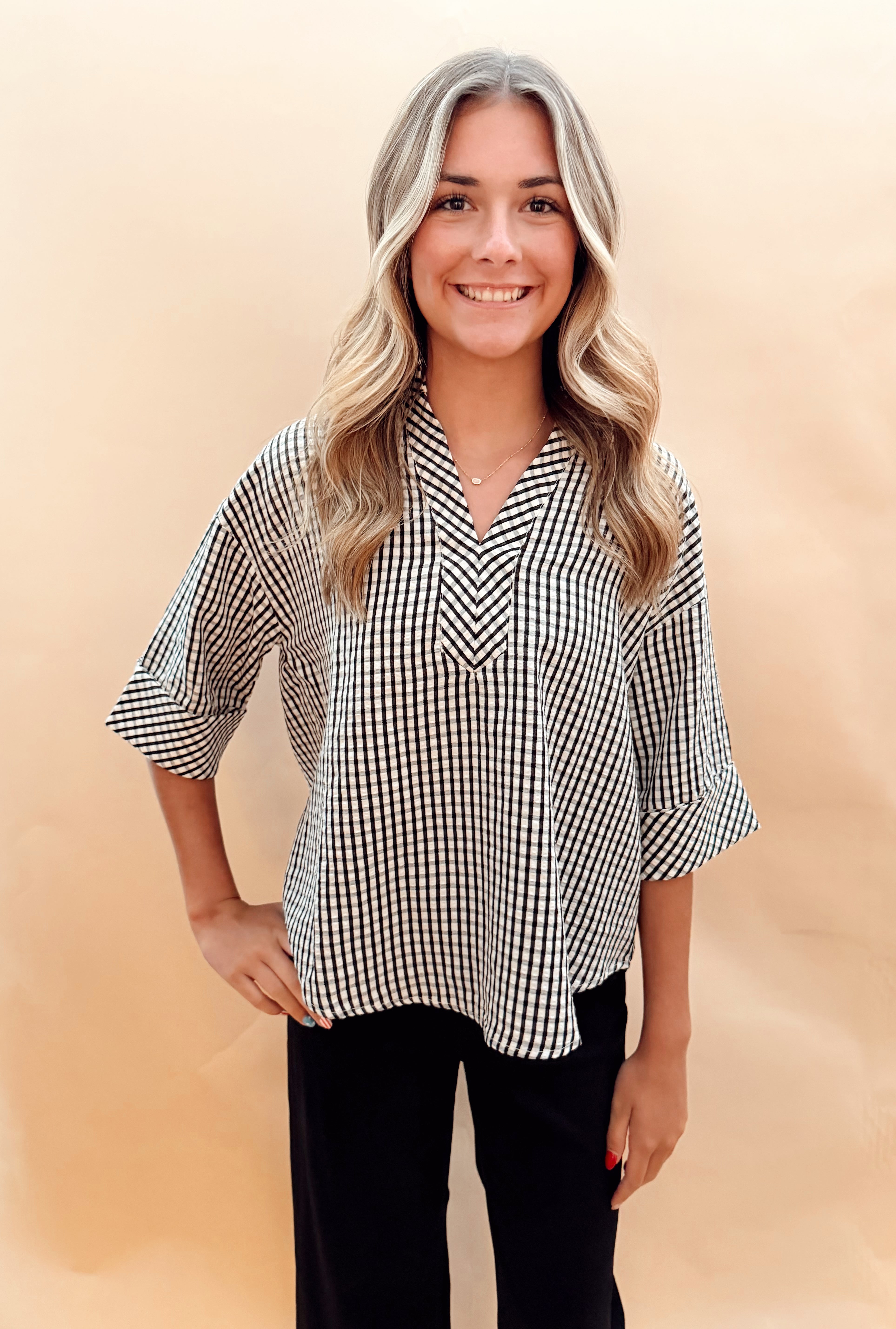 Collared Plaid Top