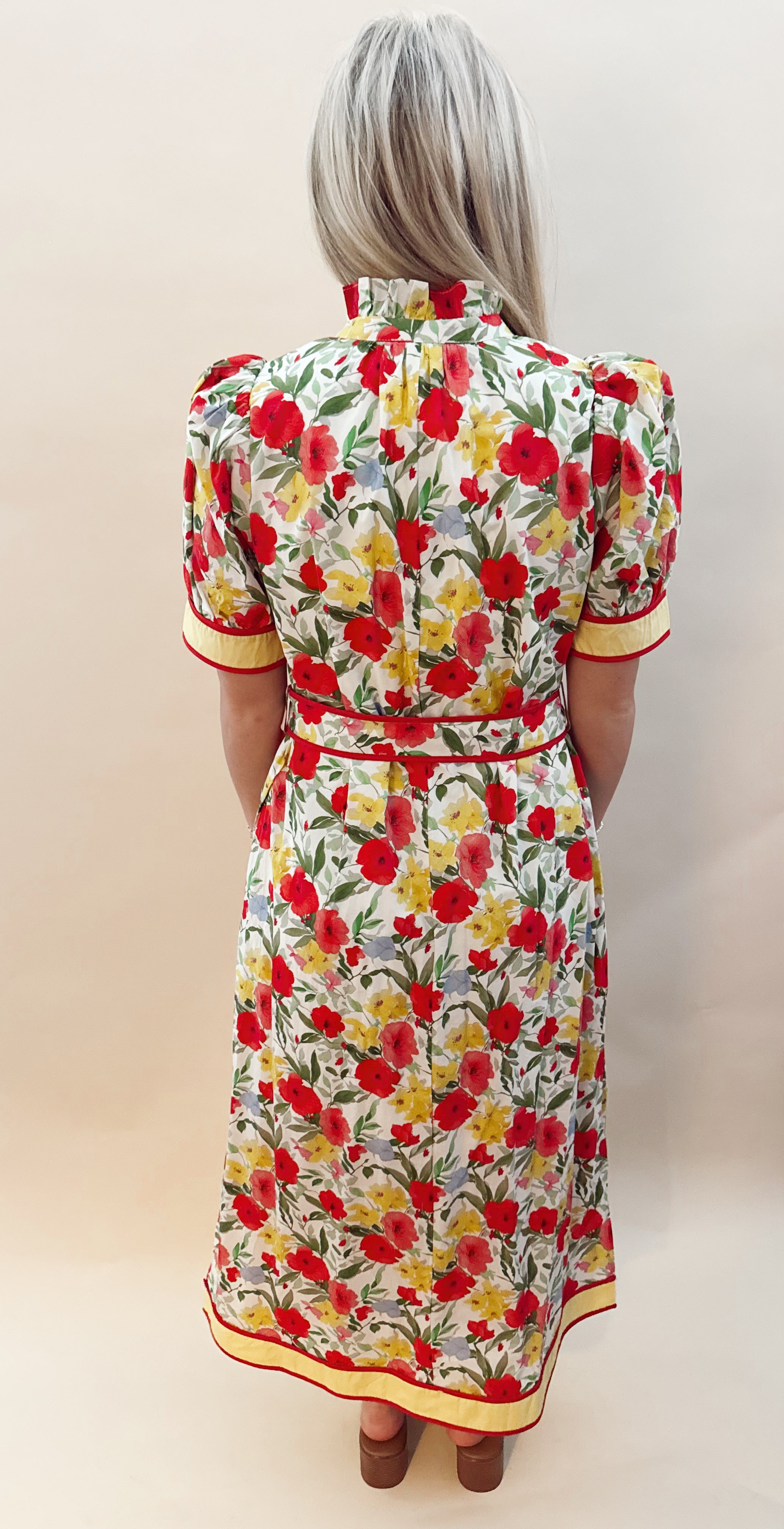 Red and yellow maxi dress