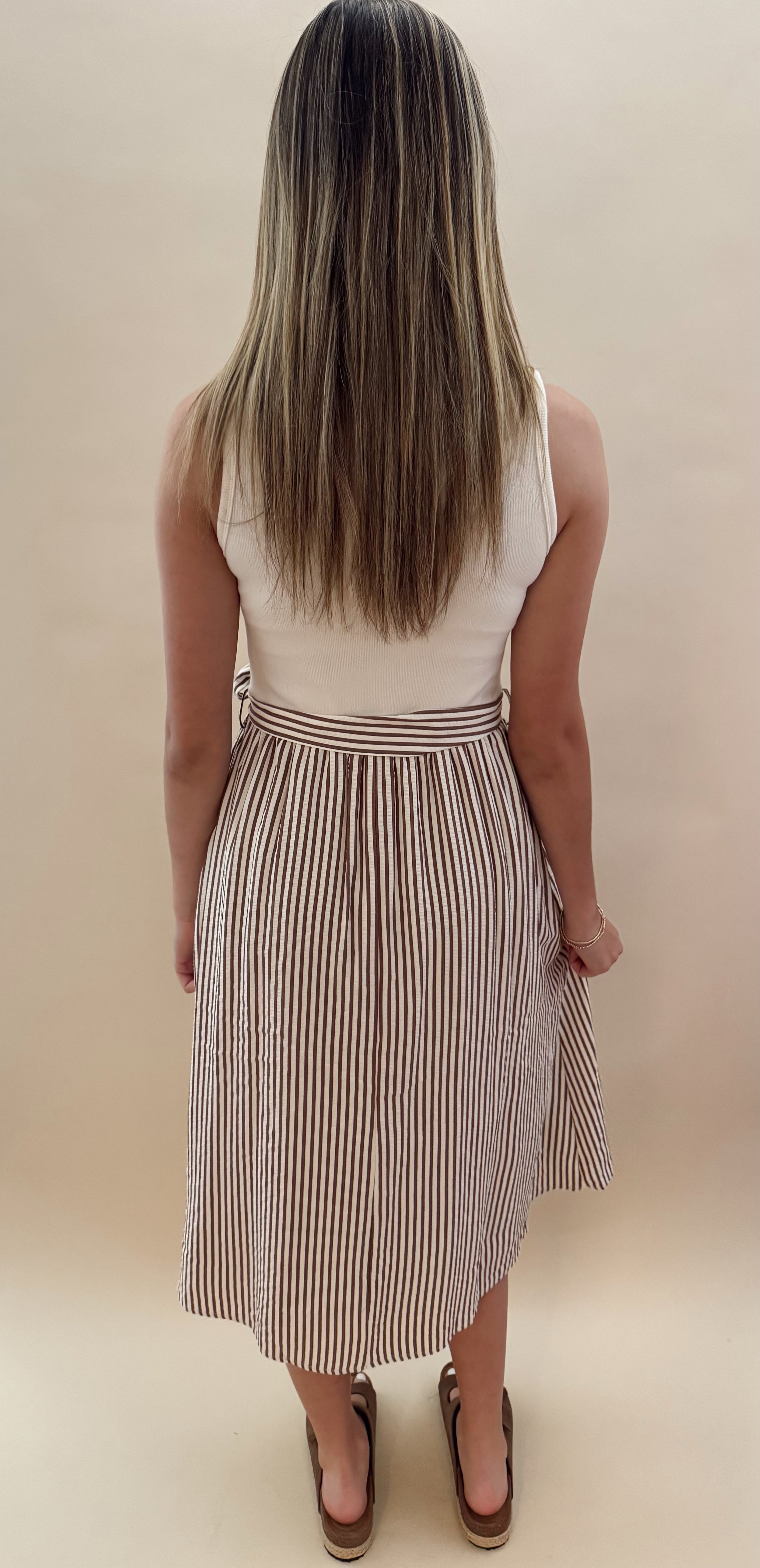 Brown stripe midi dress