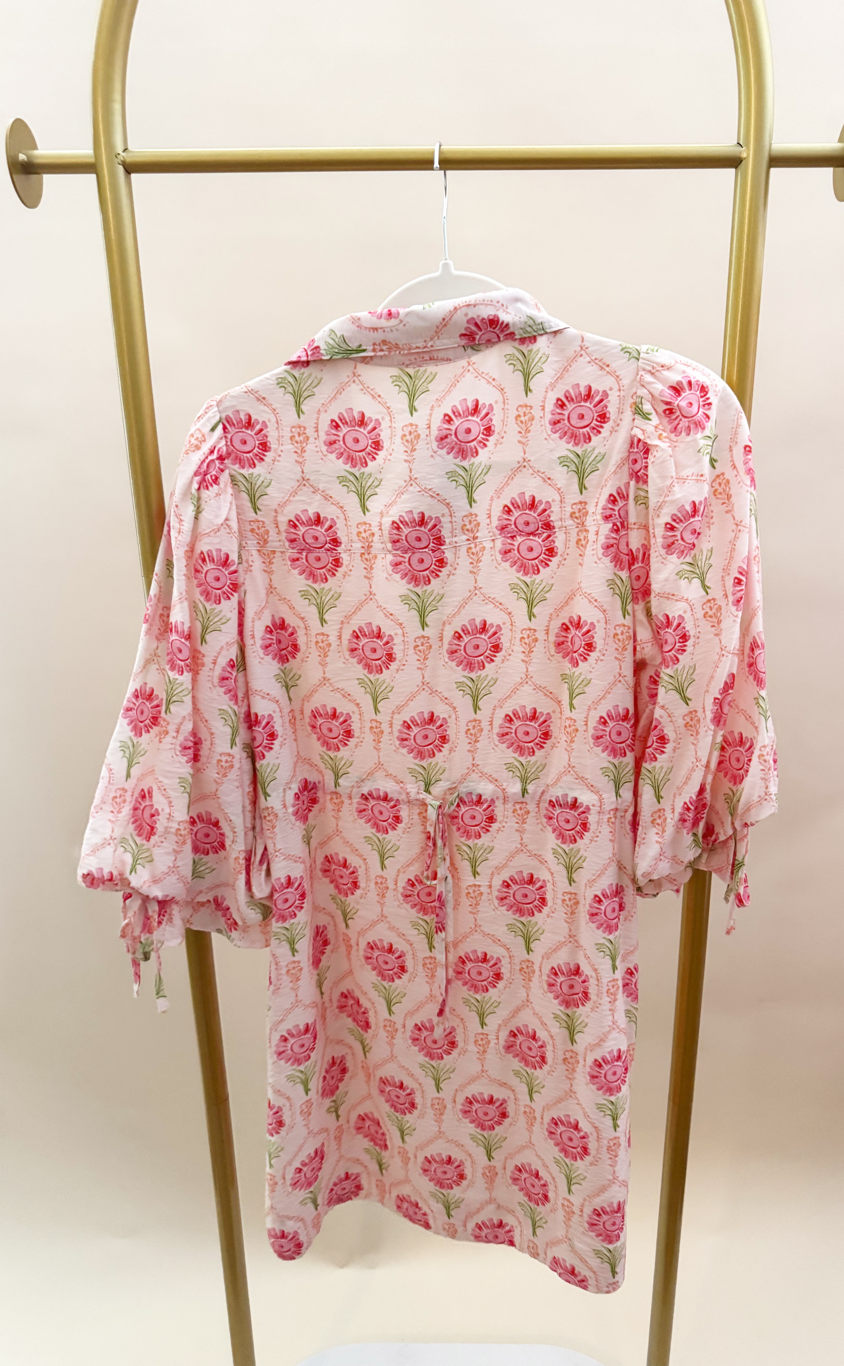 Cream and Coral Flowered Dress