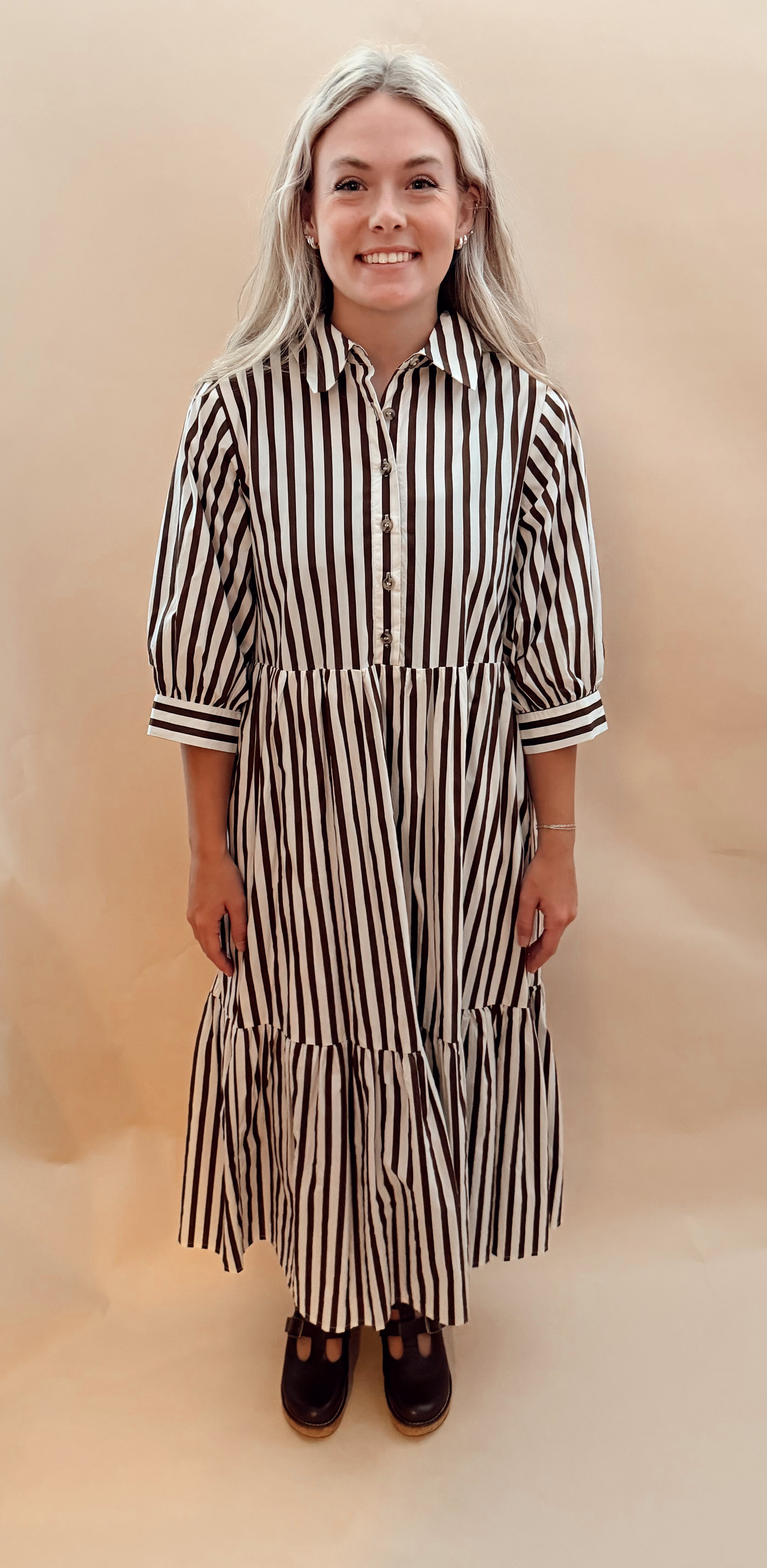 Stripe front button maxi dress