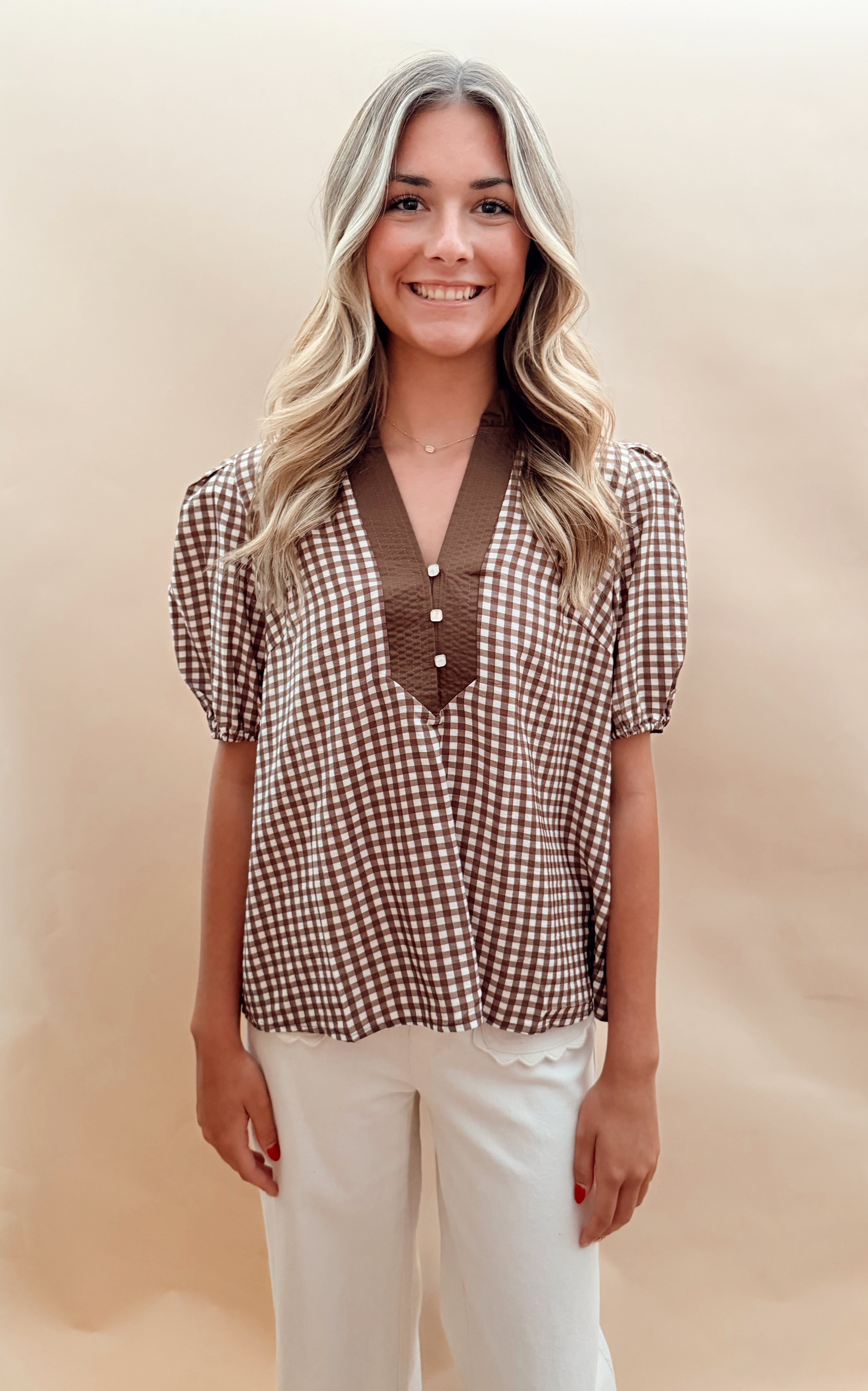 Short sleeved plaid blouse