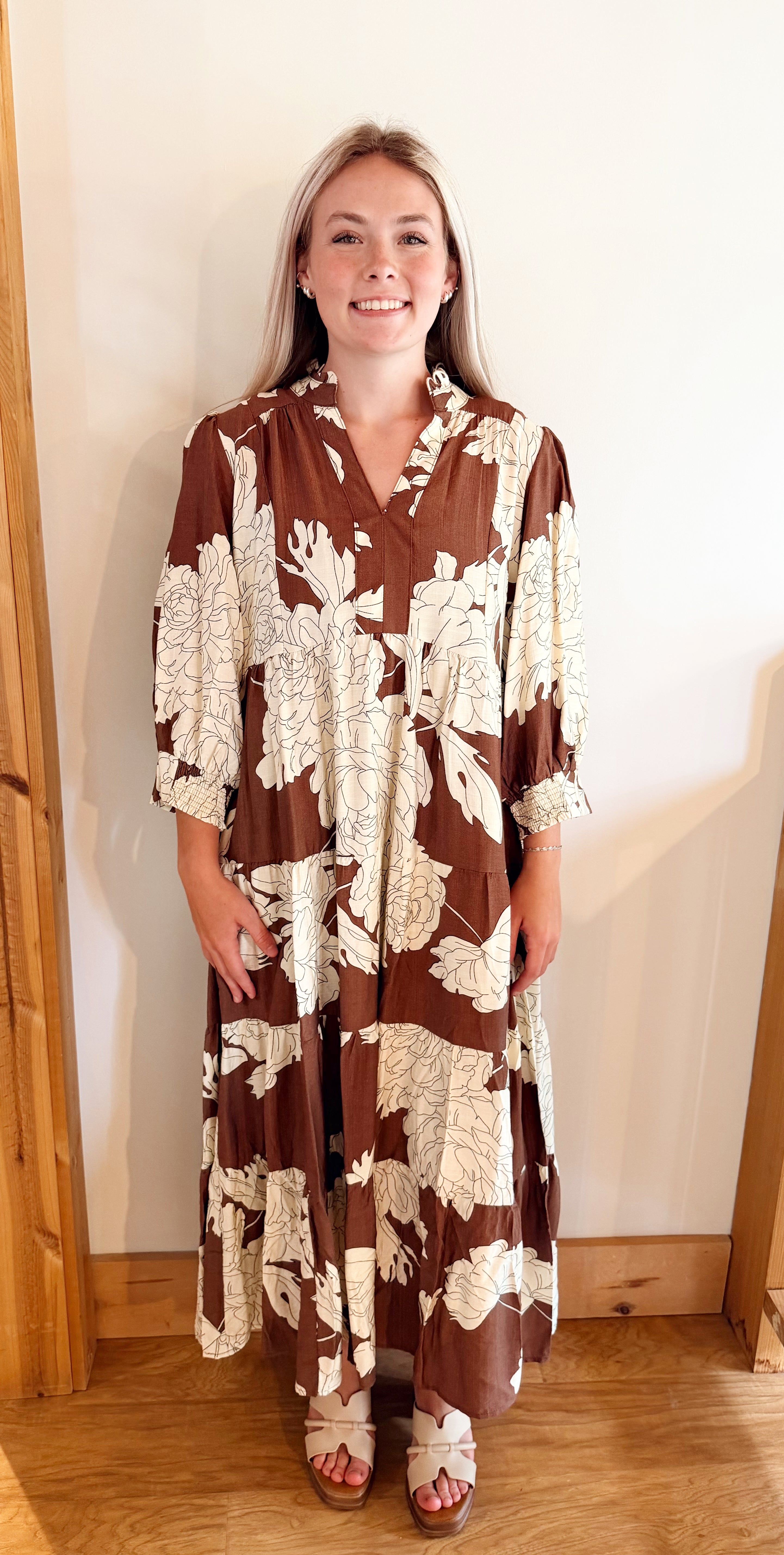 Printed tiered midi dress