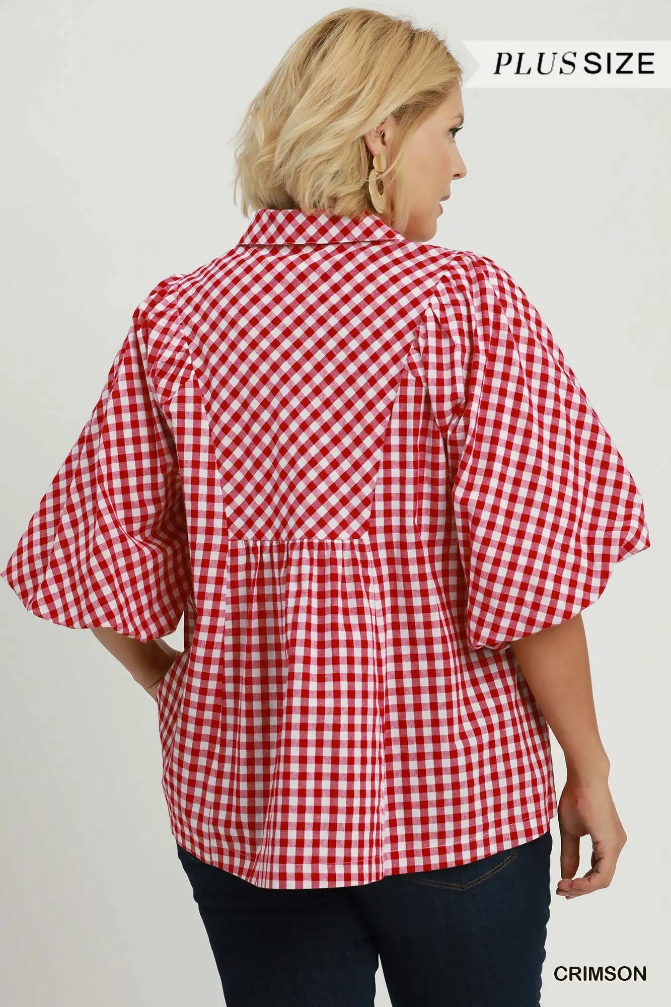 Plaid bubble sleeve top