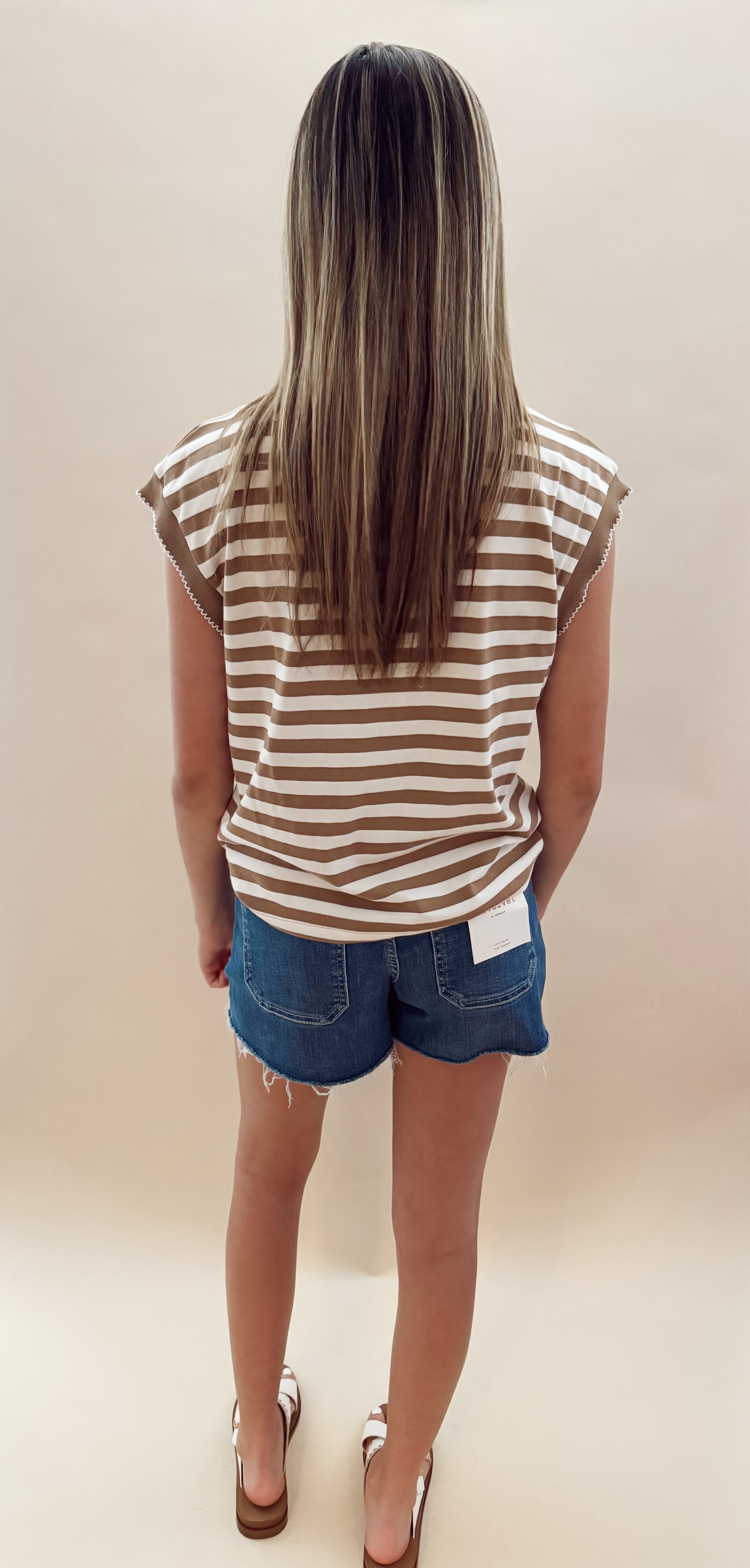 Taupe and white striped top