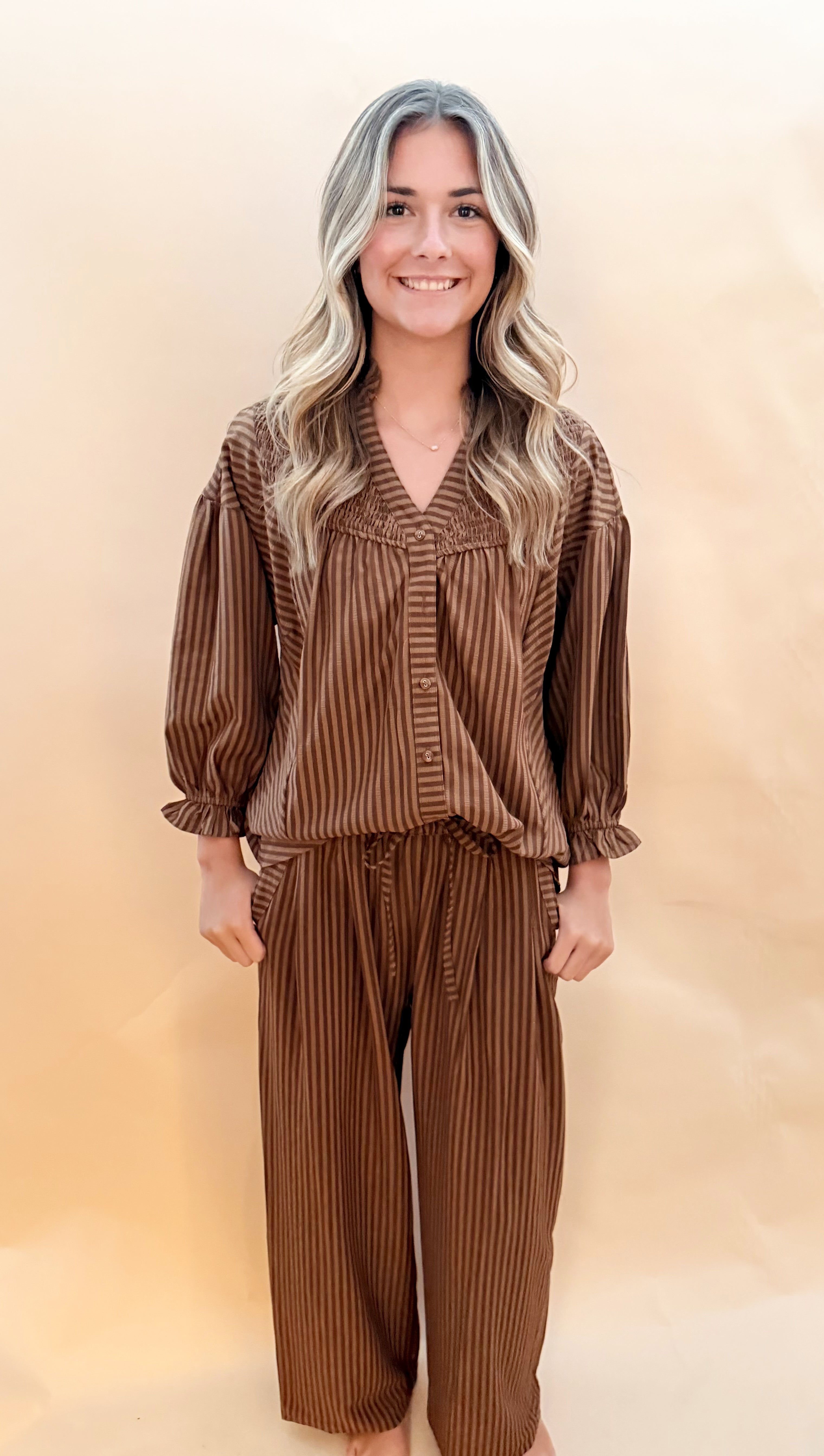 Striped Seersucker Button Blouse