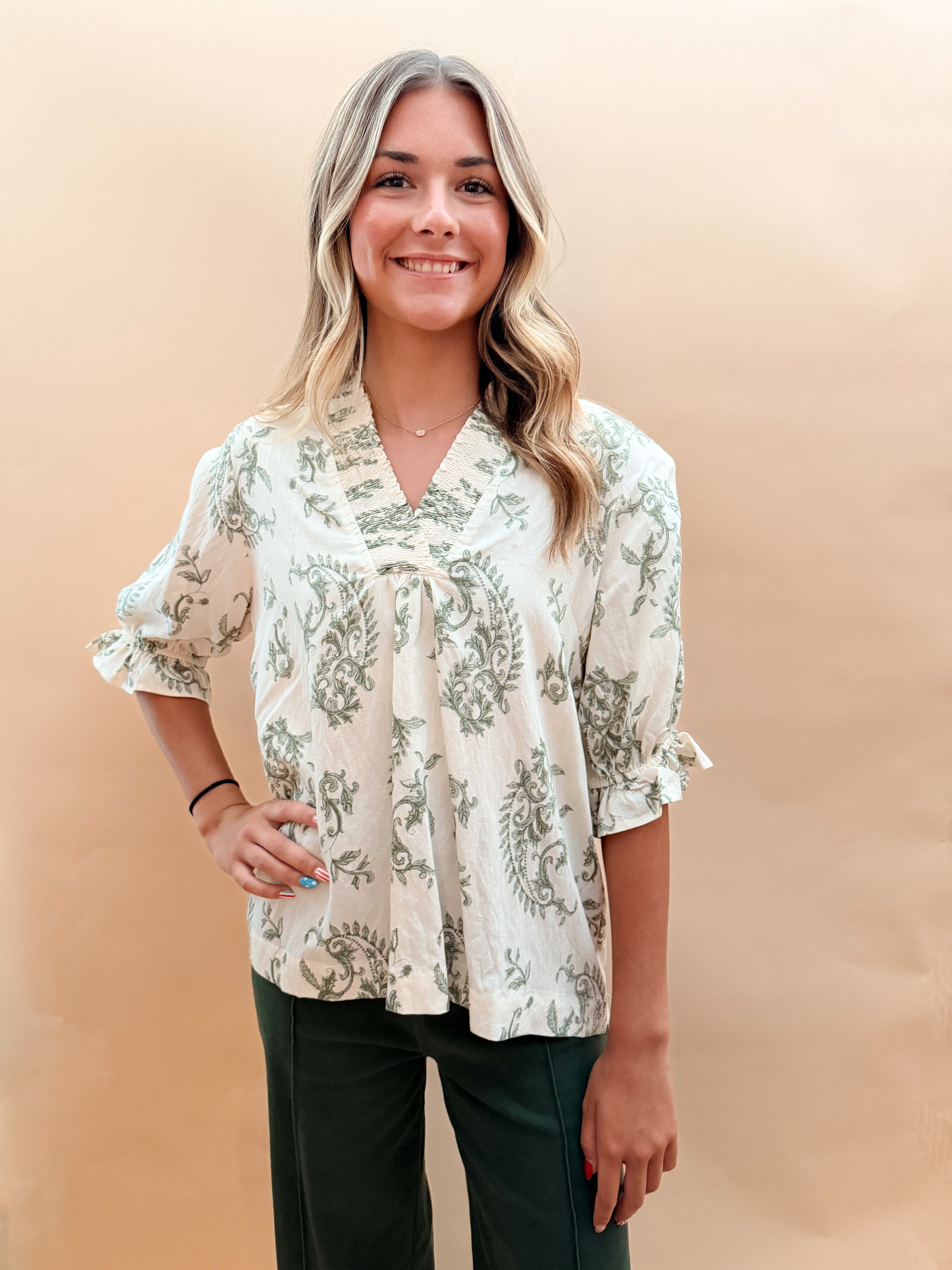 Two tone paisley print top