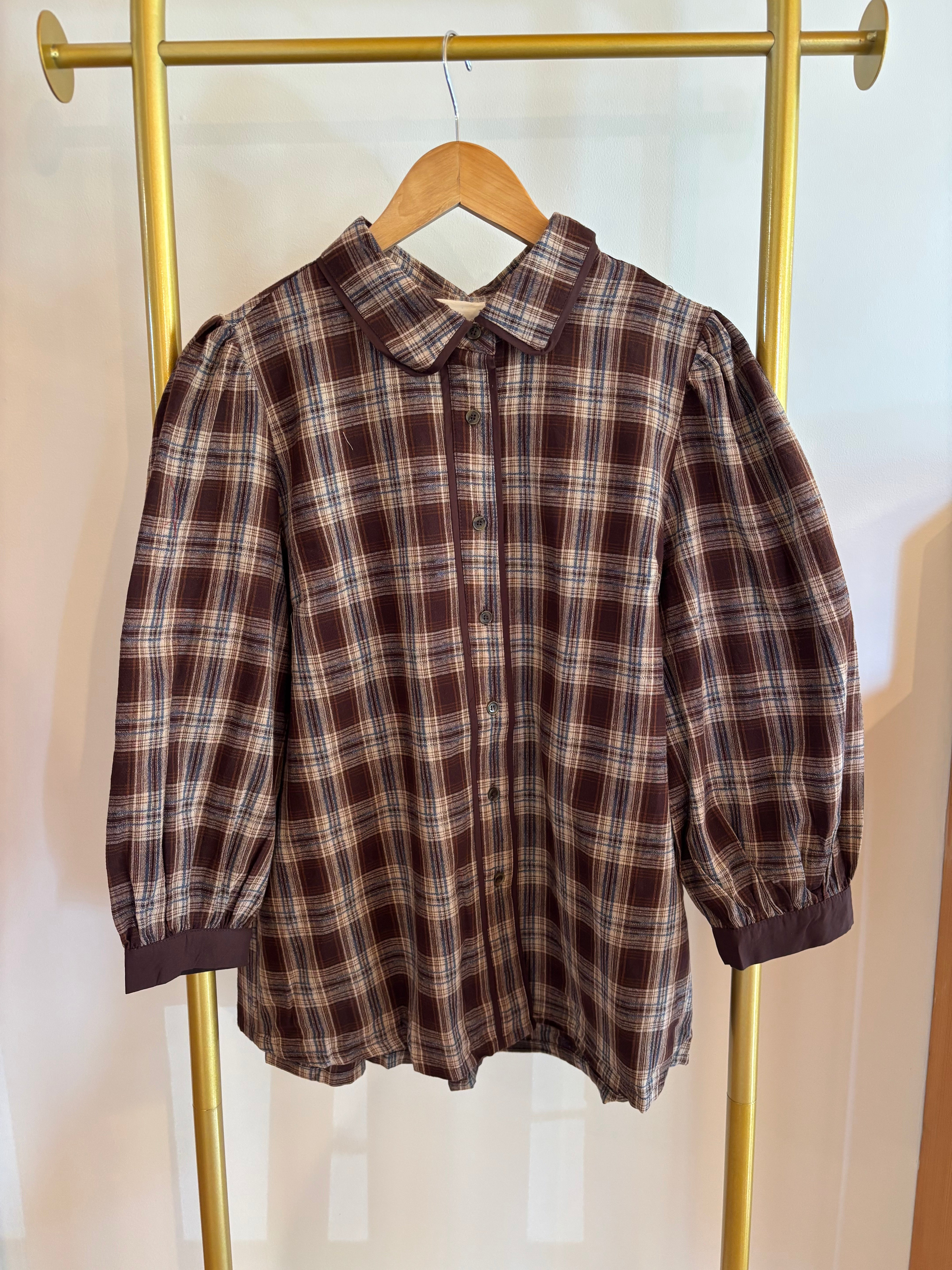 Checkered puff sleeve button down