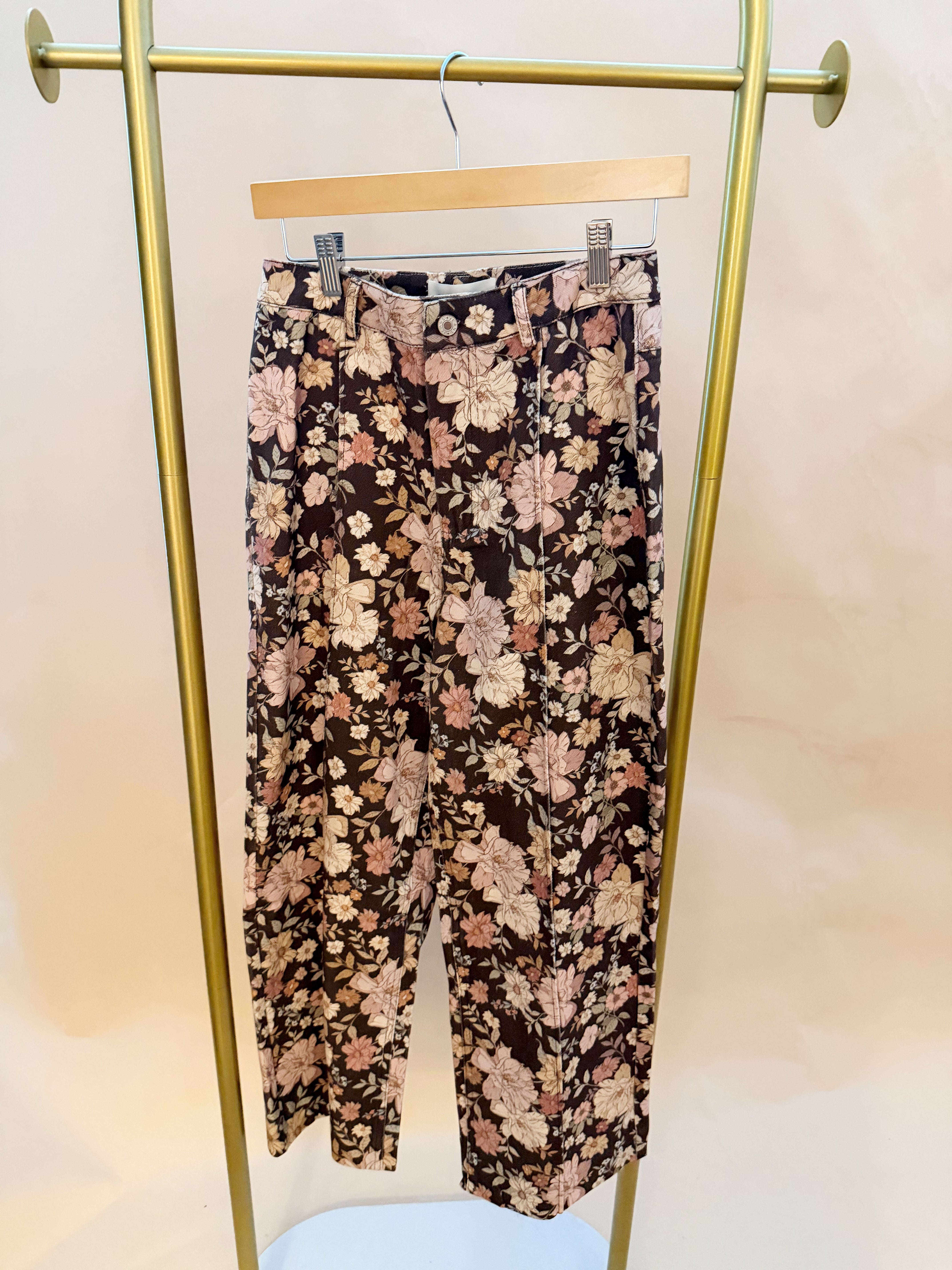 Floral print high waisted straight pant