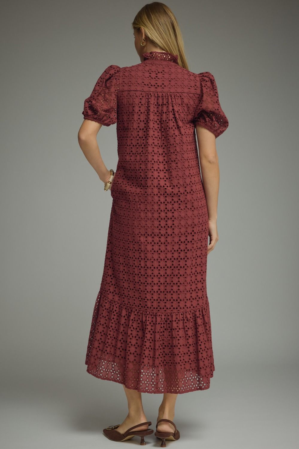 Short sleeve eyelet maxi dress