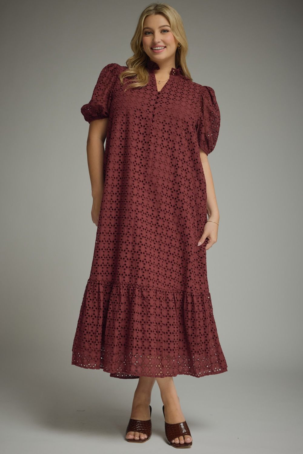 Eyelet short sleeve maxi dress