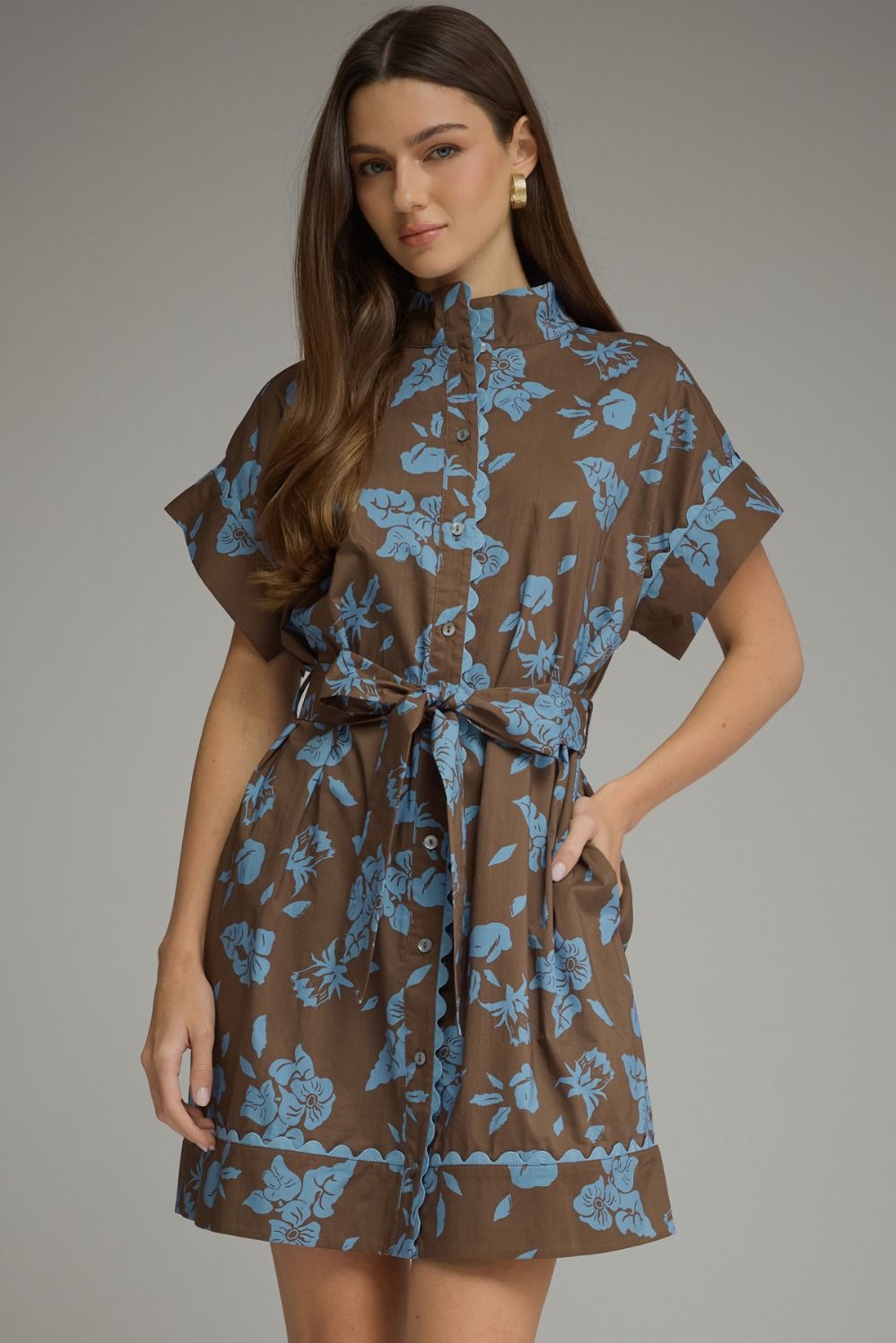 Printed self tie belt dress