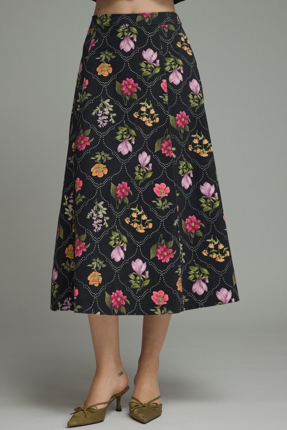 Denim floral maxi skirt