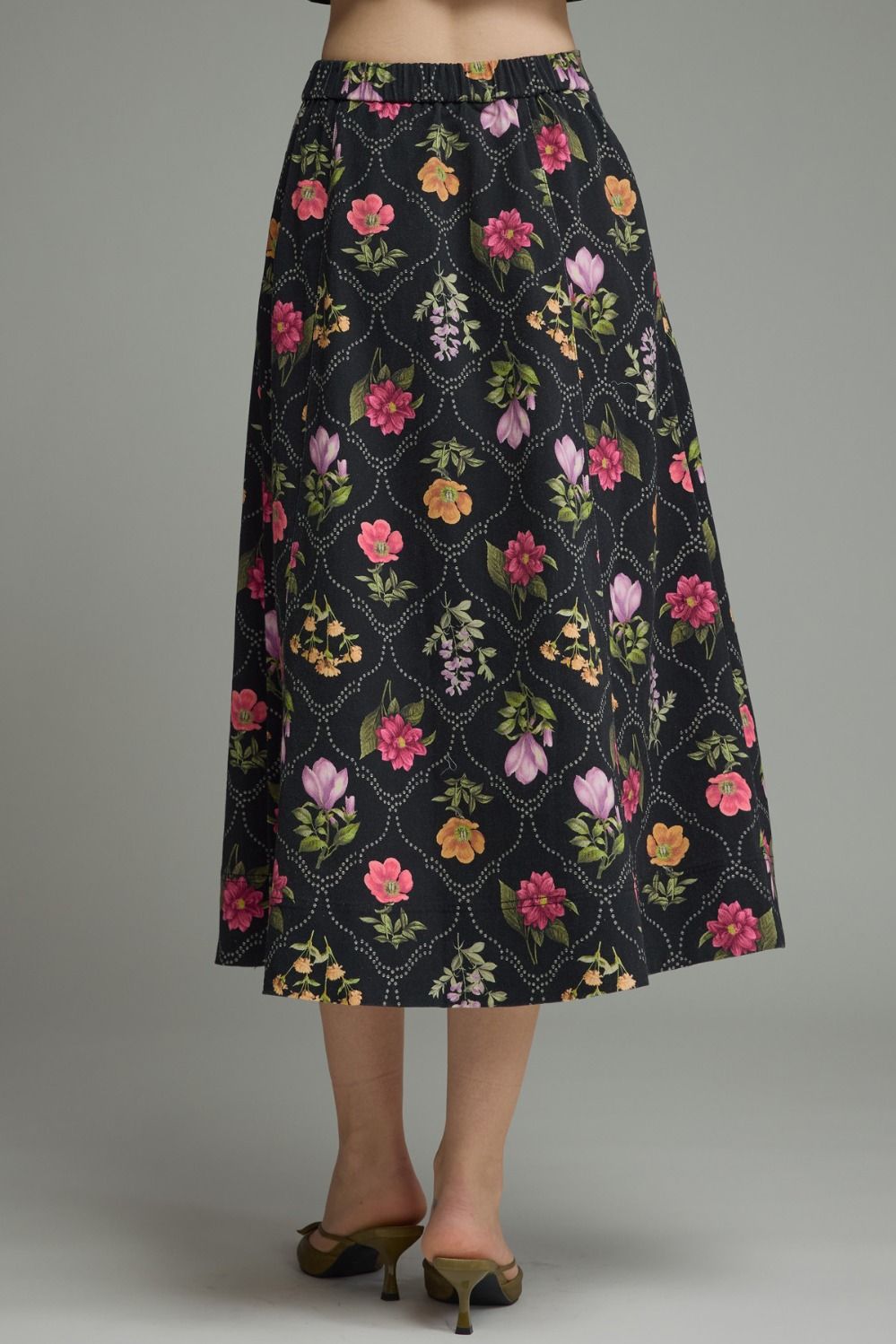 Denim floral maxi skirt