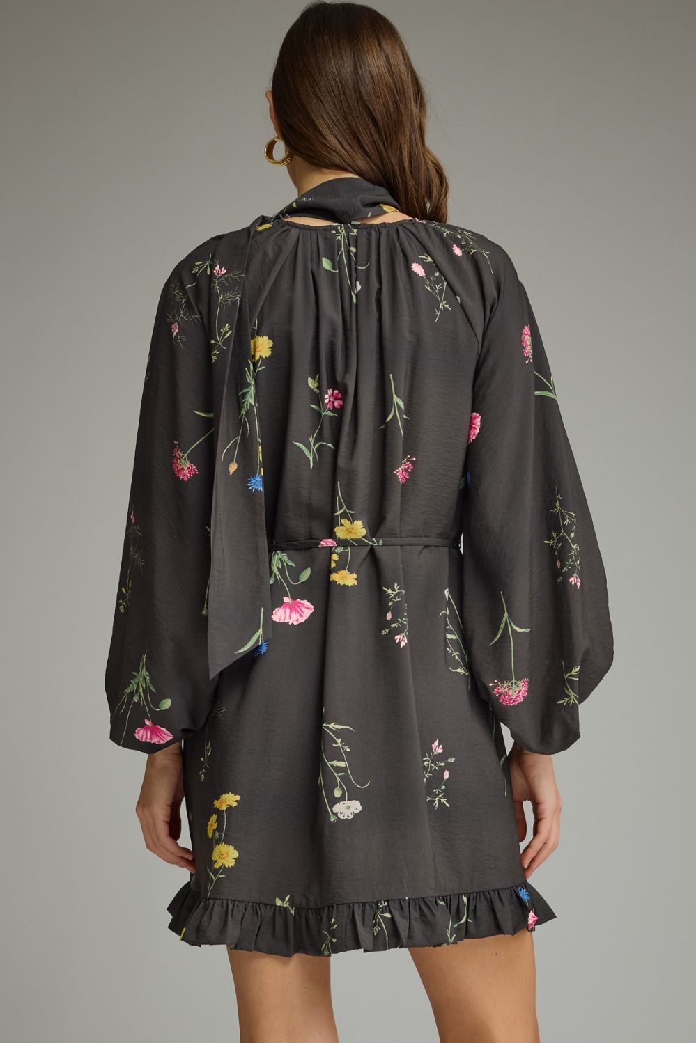 Floral print neck tie dress