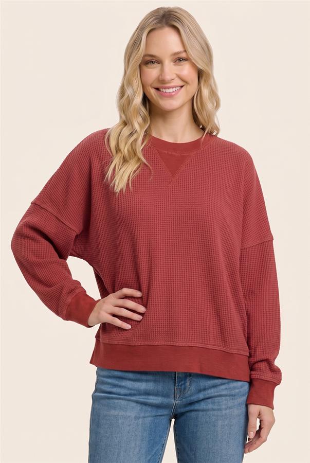 Long sleeve top raw edge detail