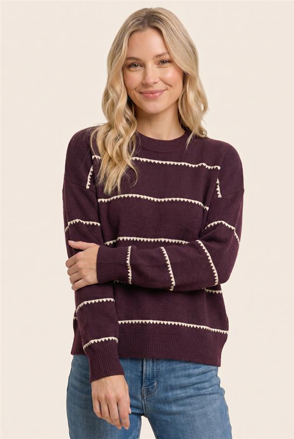 Blanket stitch striped sweater