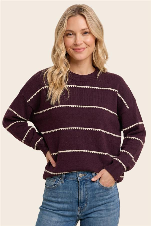 Blanket stitch striped sweater