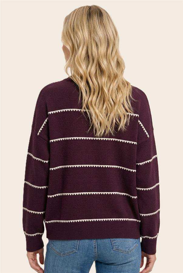 Blanket stitch striped sweater