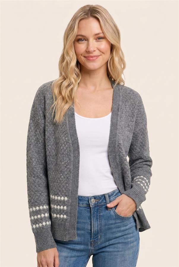 Striped detail open front cardigan