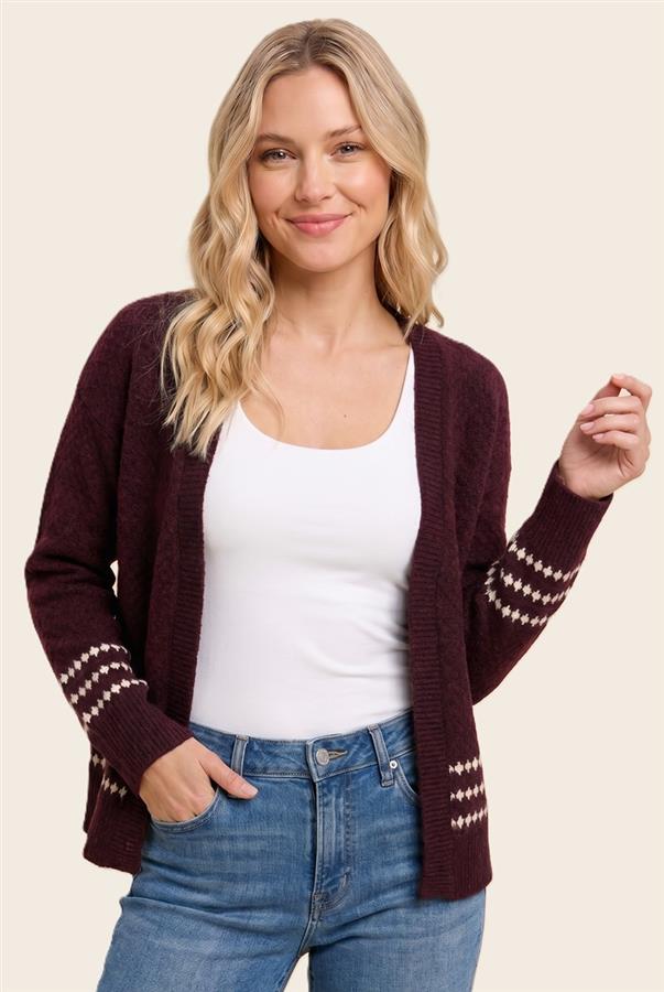 Striped detail open front cardigan