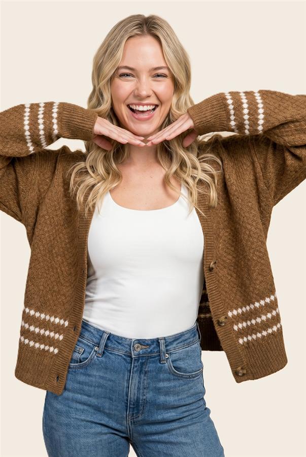 Striped detail open front cardigan