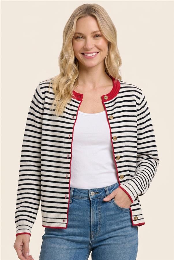 Color accent striped sweater cardigan