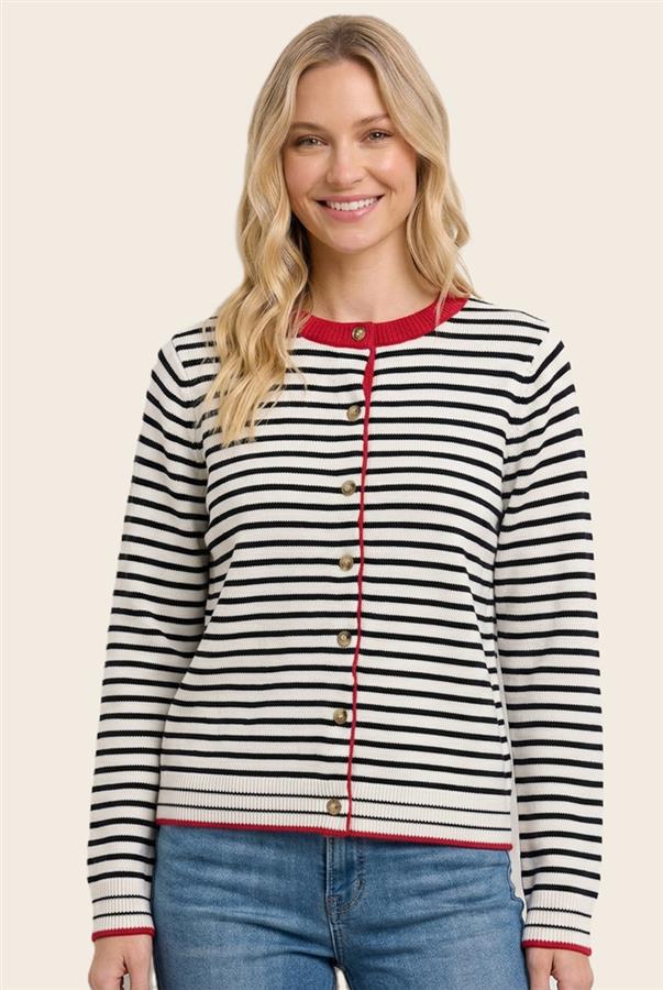 Color accent striped sweater cardigan