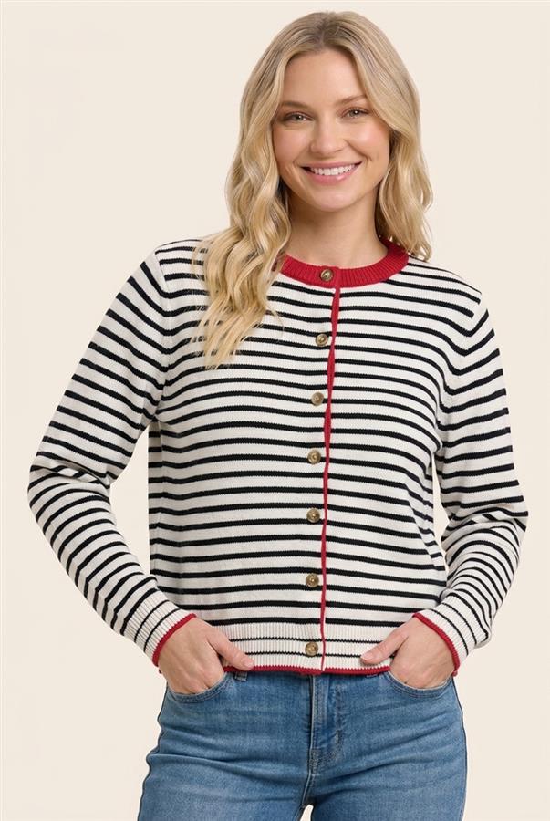 Color accent striped sweater cardigan