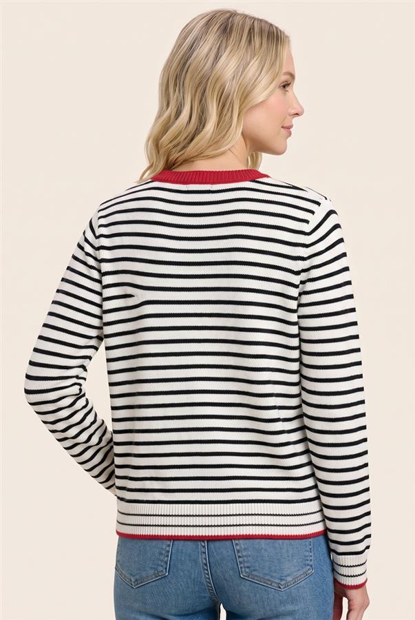Color accent striped sweater cardigan