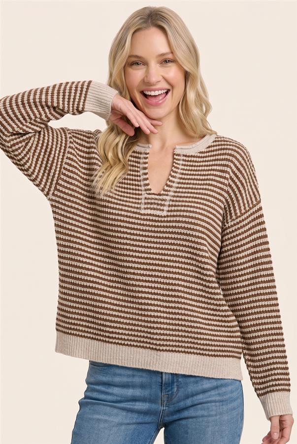 Waffle pinstripe top