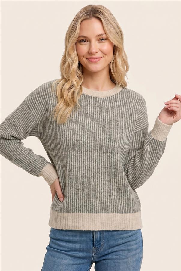 Long sleeve rib textured sweater