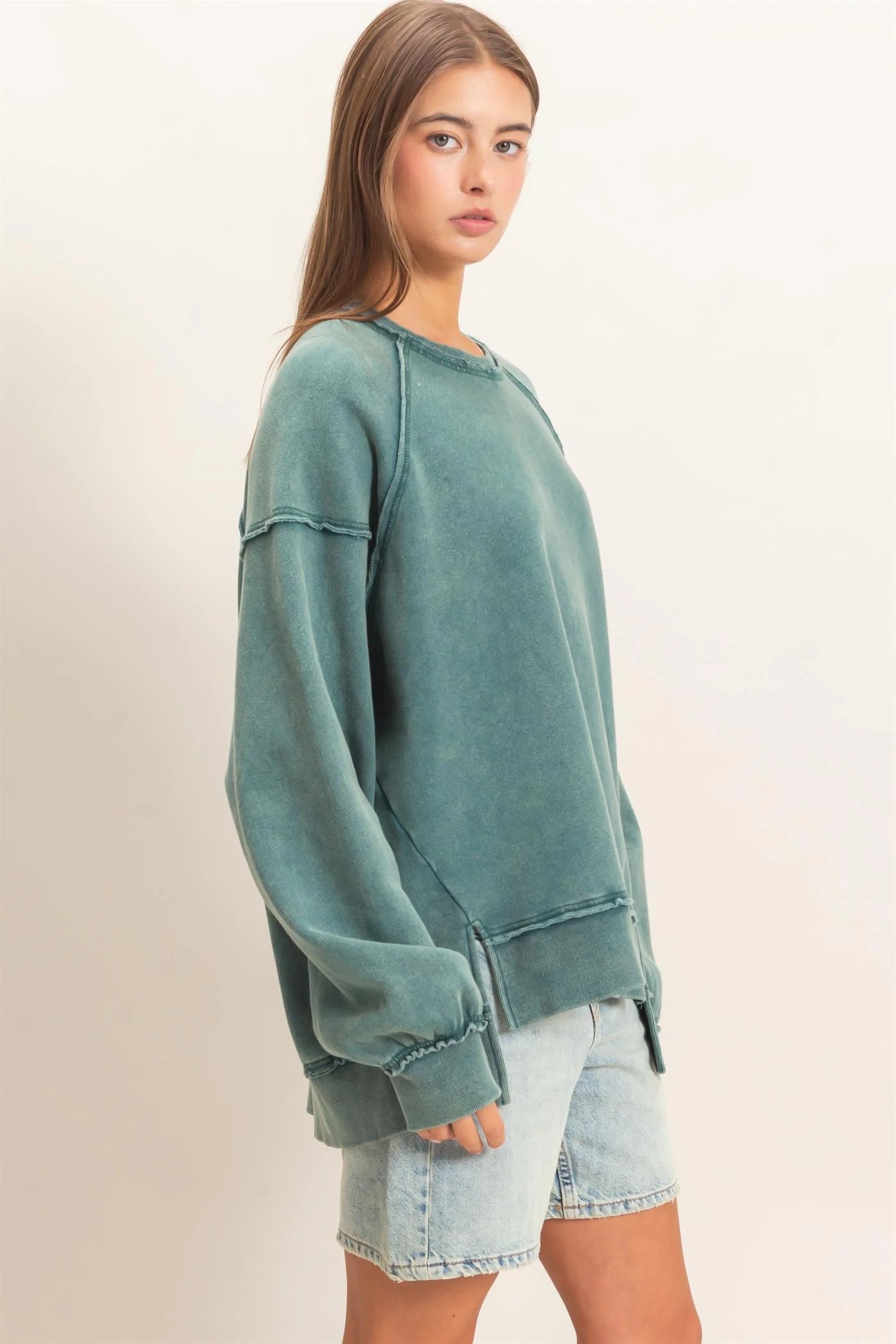 Acid Wash Raw Edge Sweatshirt