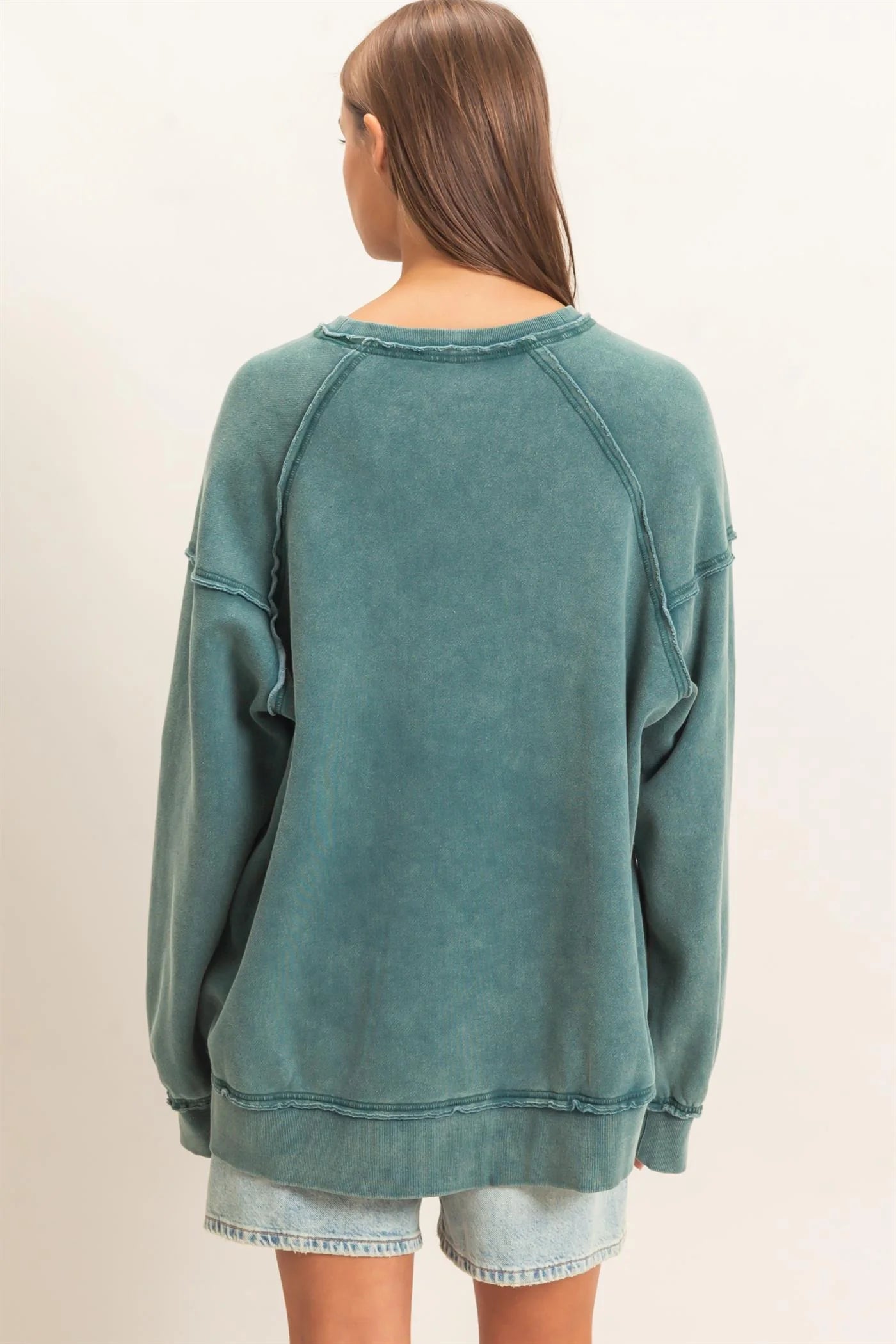 Acid Wash Raw Edge Sweatshirt