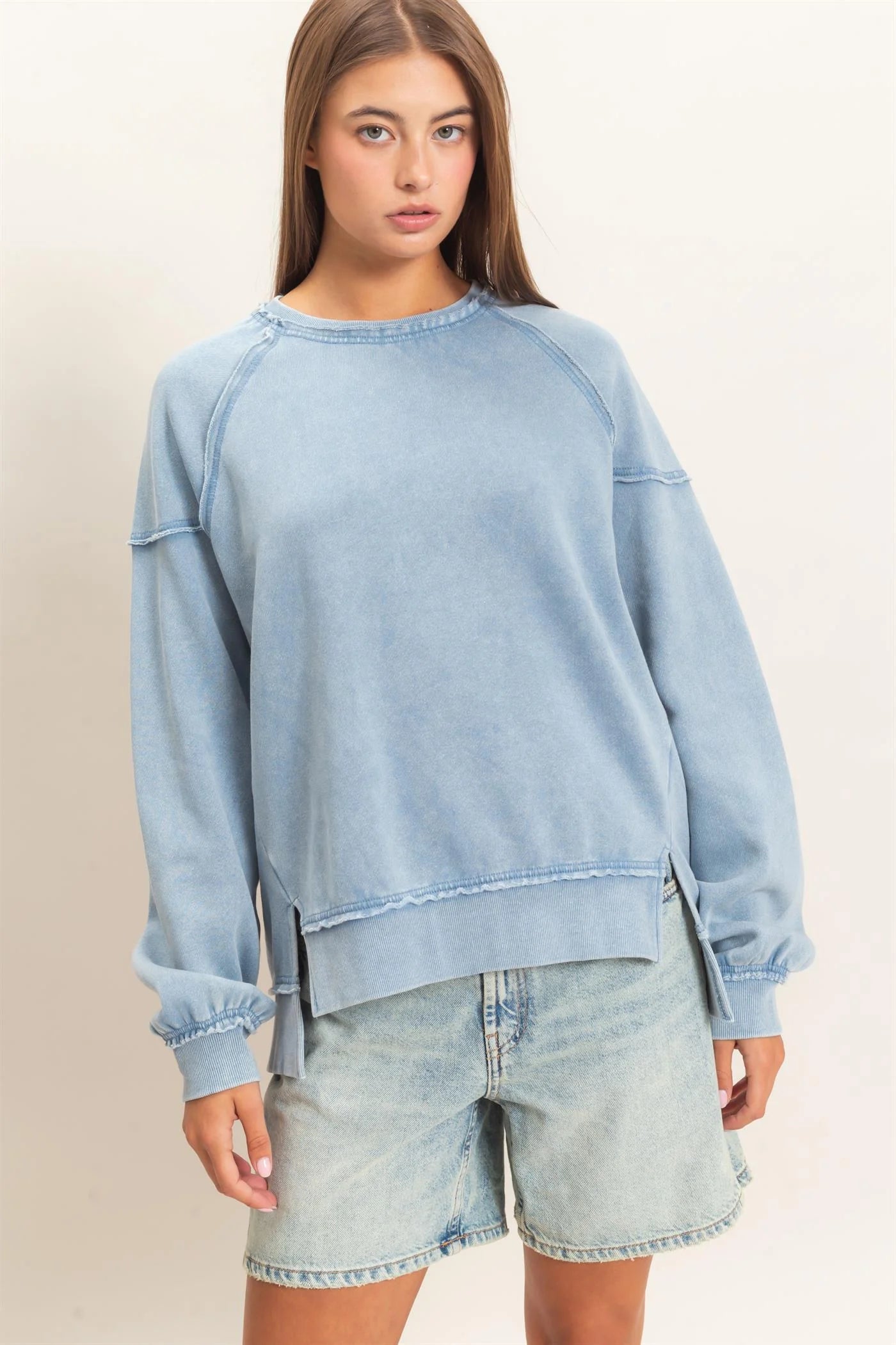 Acid Wash Raw Edge Sweatshirt