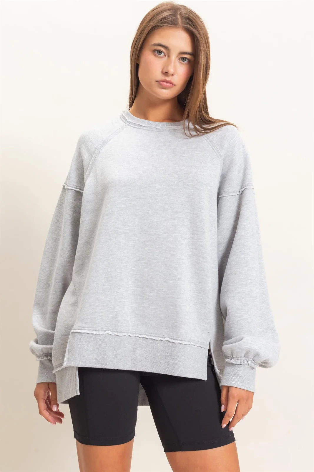 Acid Wash Raw Edge Sweatshirt