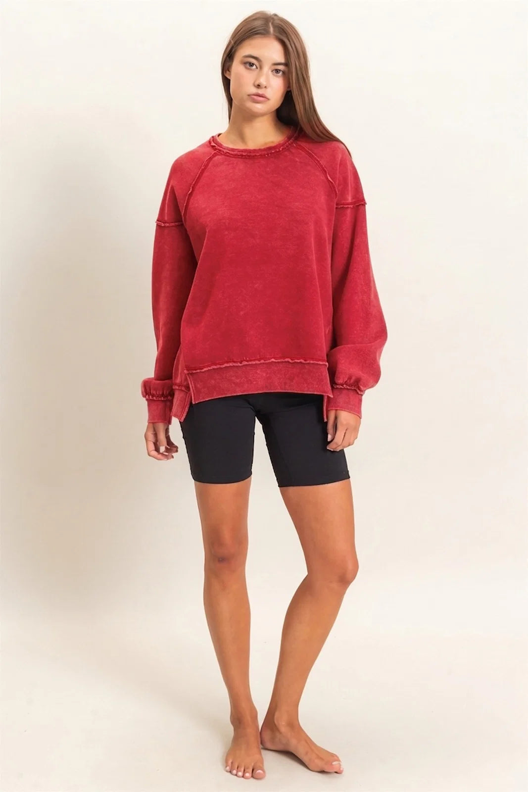 Acid Wash Raw Edge Sweatshirt