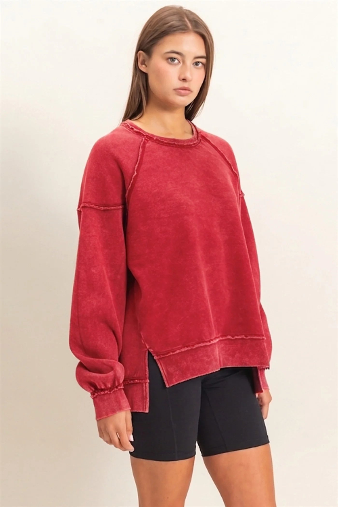 Acid Wash Raw Edge Sweatshirt