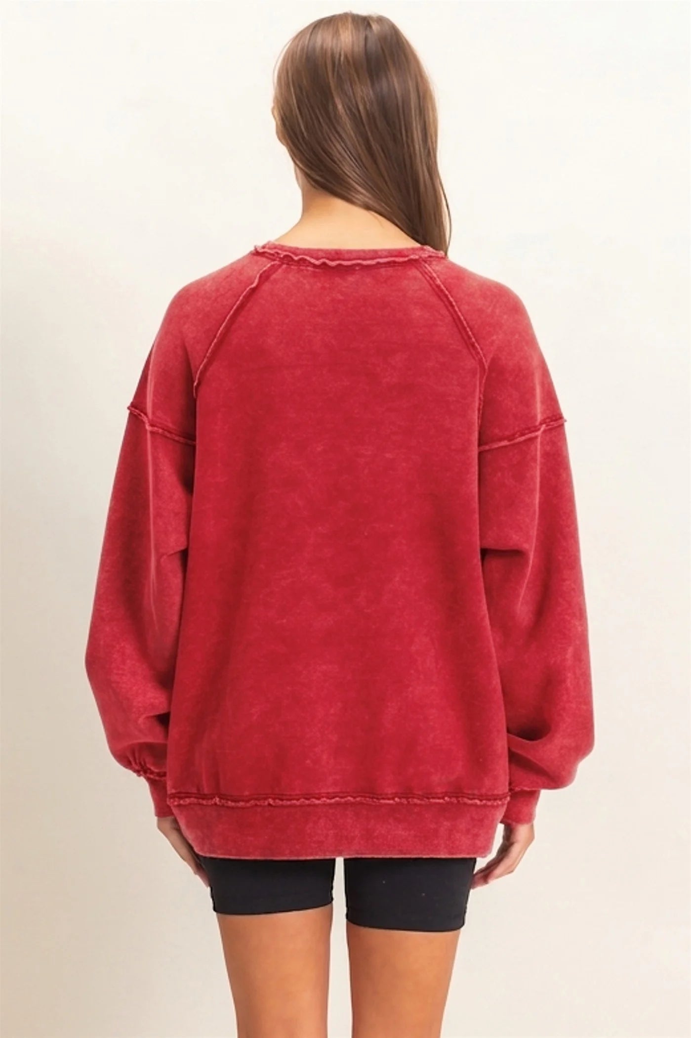 Acid Wash Raw Edge Sweatshirt