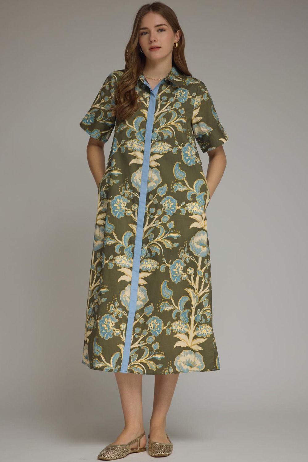 Floral print collared midi dress