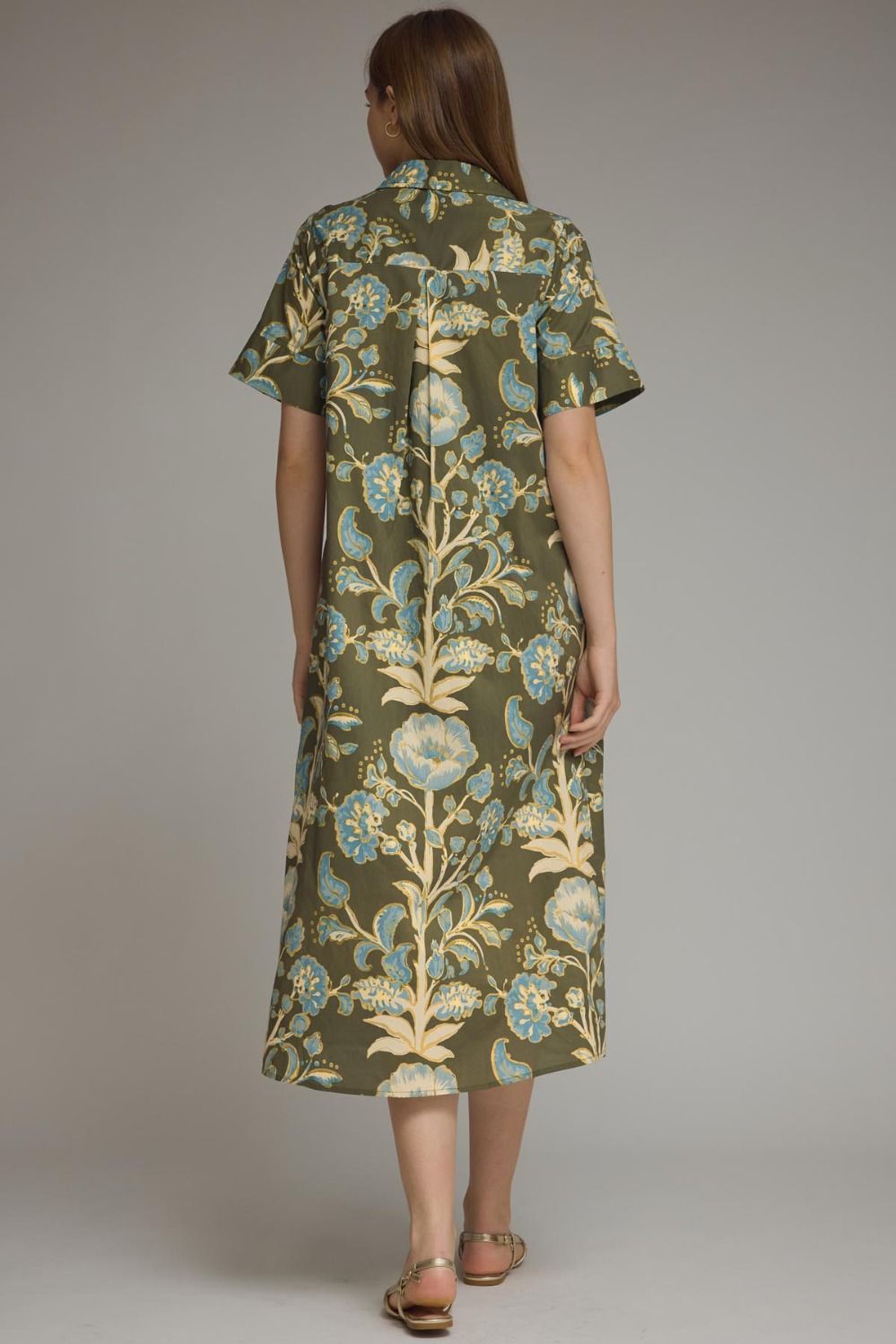 Floral print collared midi dress