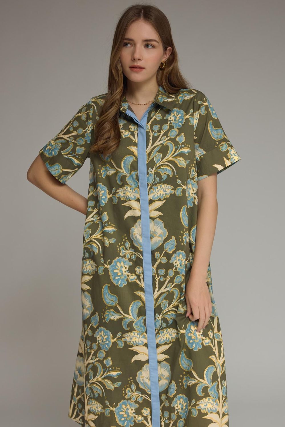 Floral print collared midi dress