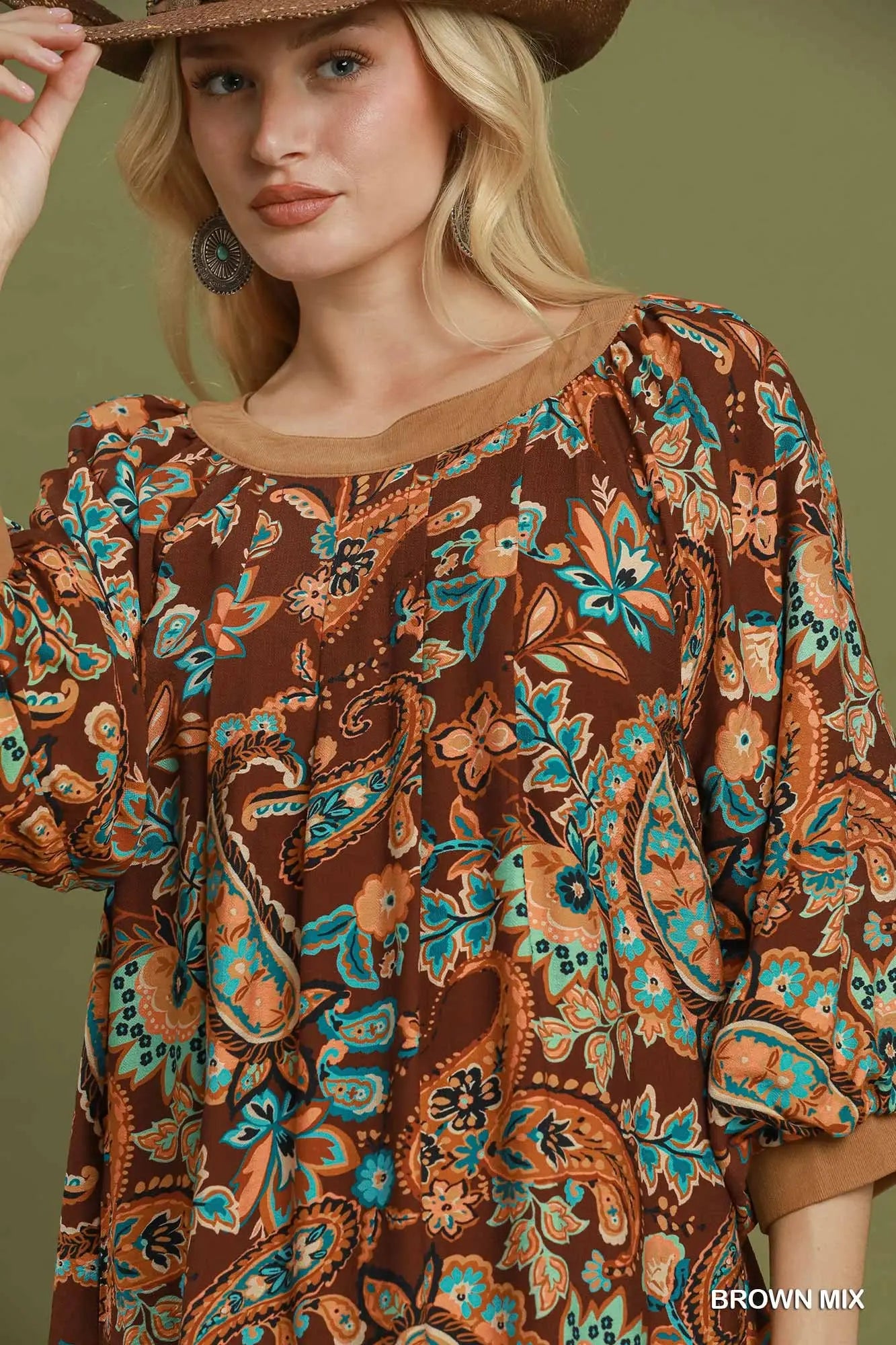 Paisley print balloon sleeve dress